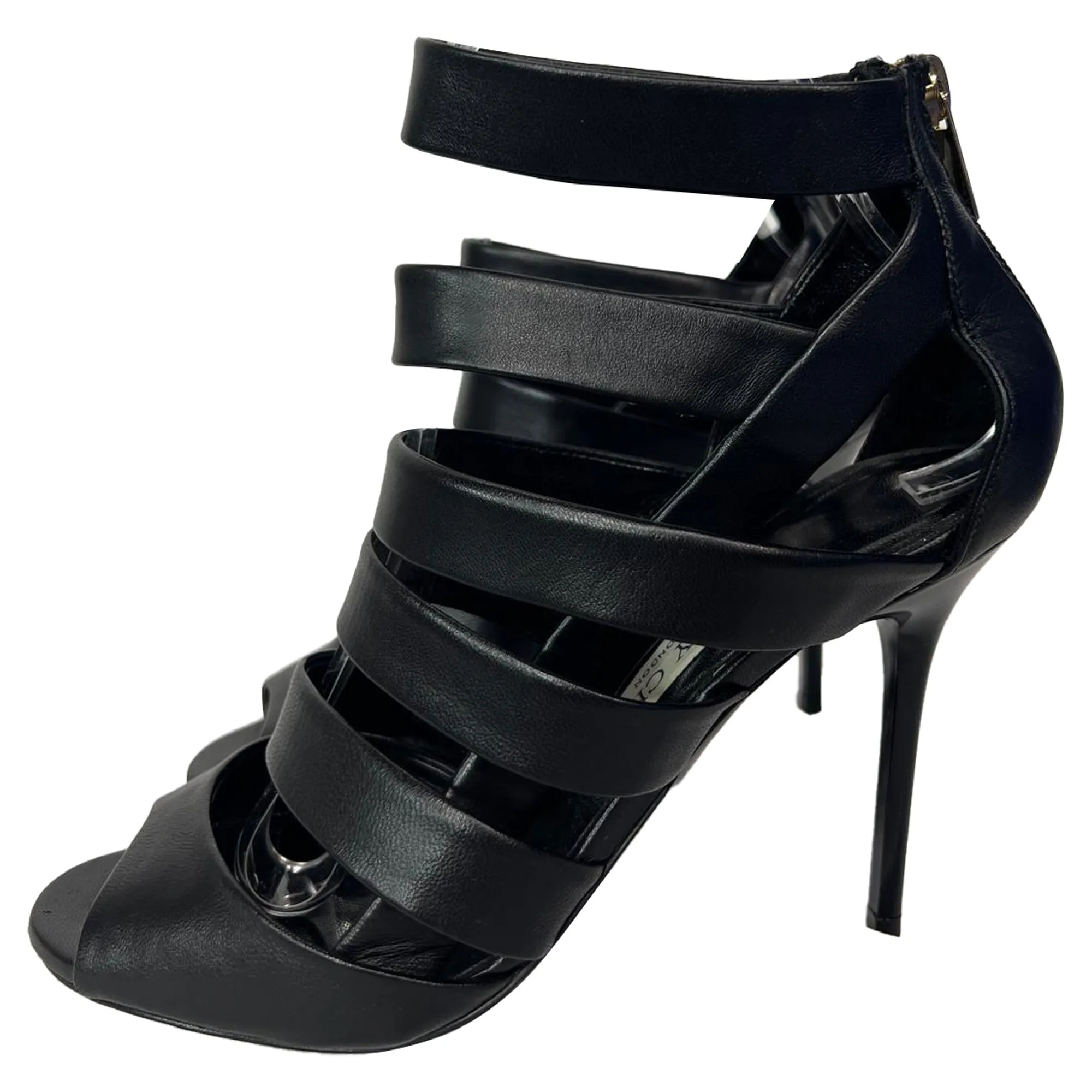Jimmy Choo Dame Caged Sandals in Black Leather
