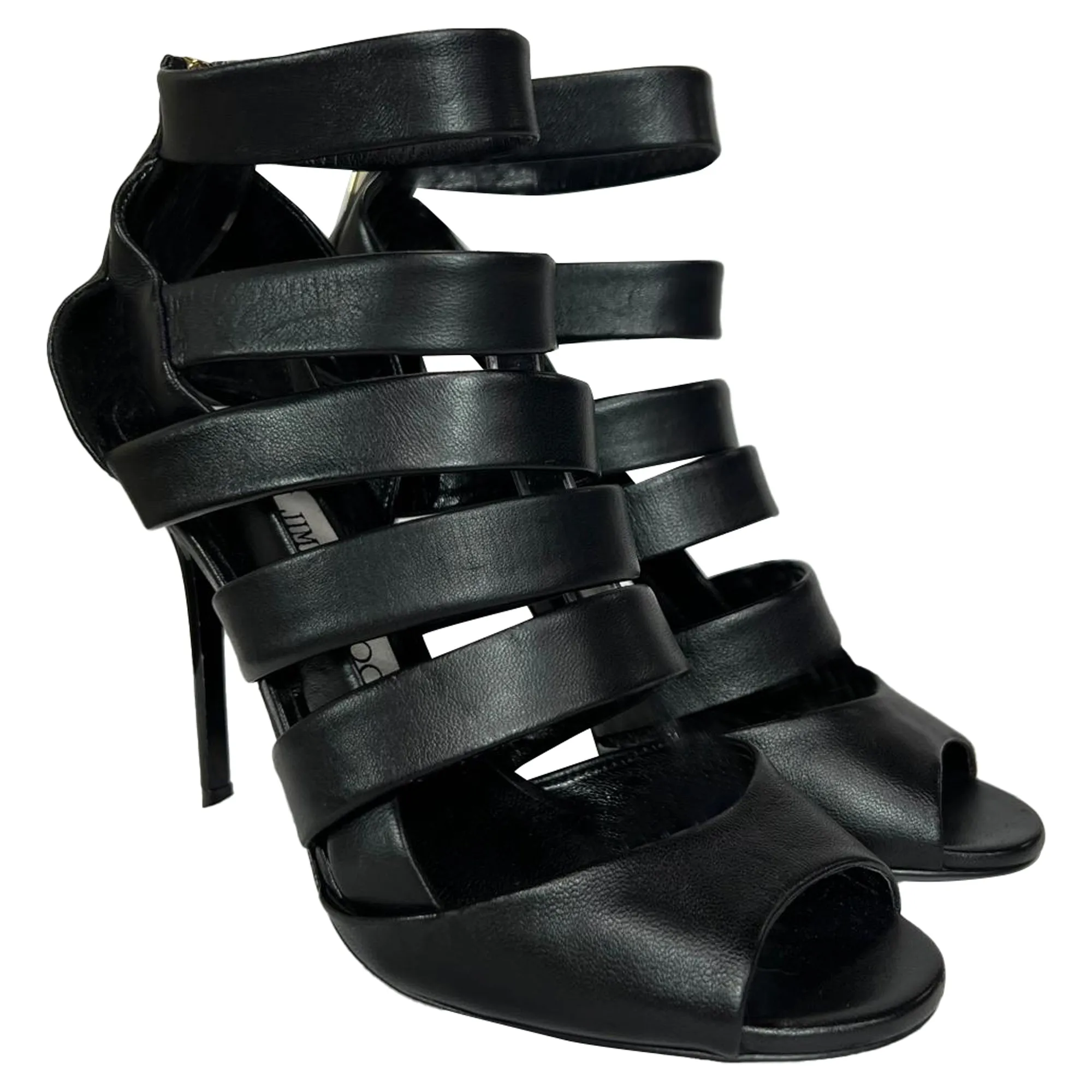 Jimmy Choo Dame Caged Sandals in Black Leather