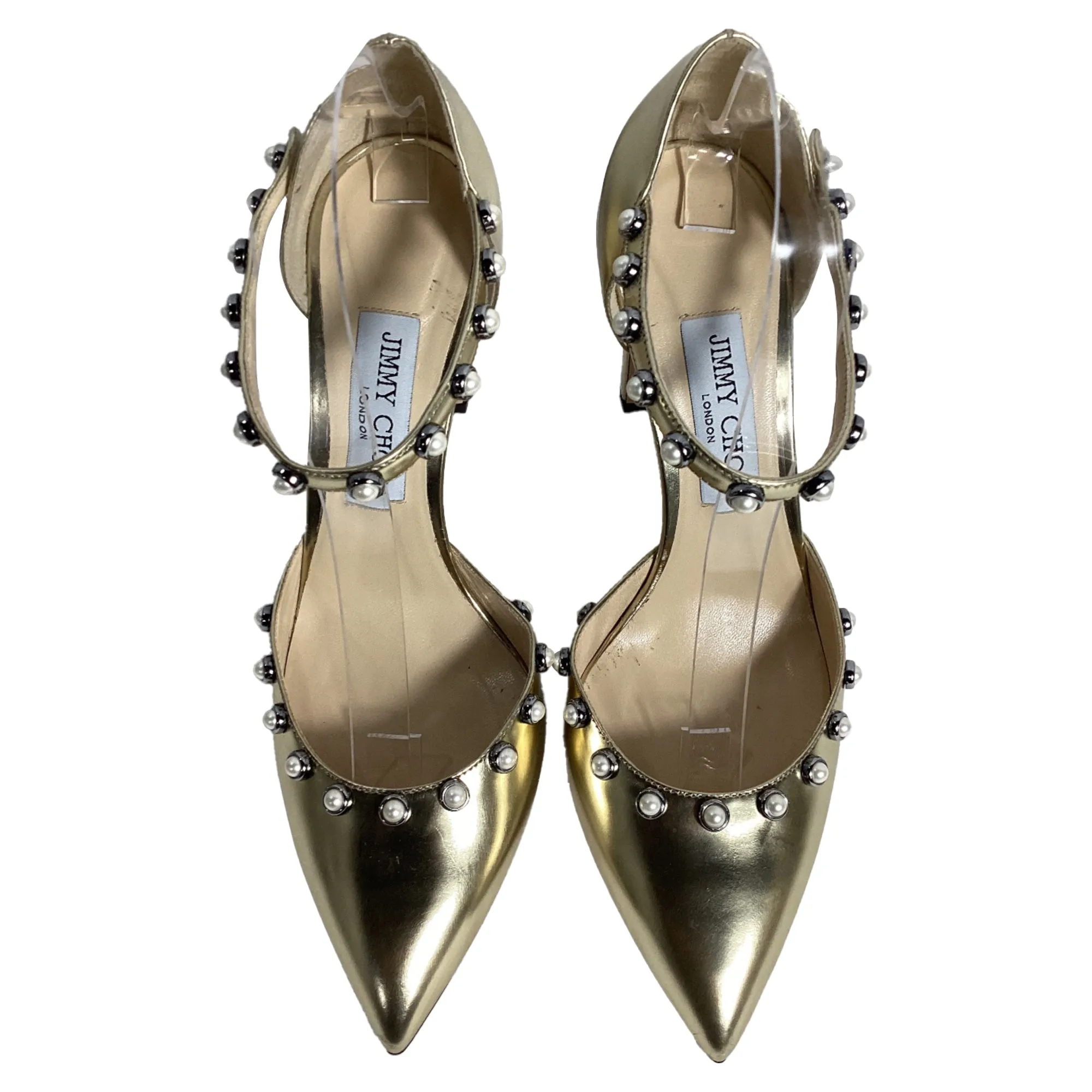 Jimmy Choo Leema Faux Pearl Accents D'Orsay Pumps in Gold Leather