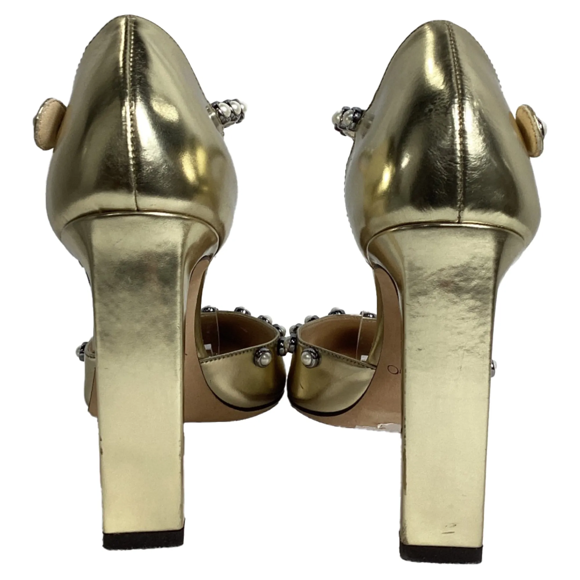 Jimmy Choo Leema Faux Pearl Accents D'Orsay Pumps in Gold Leather