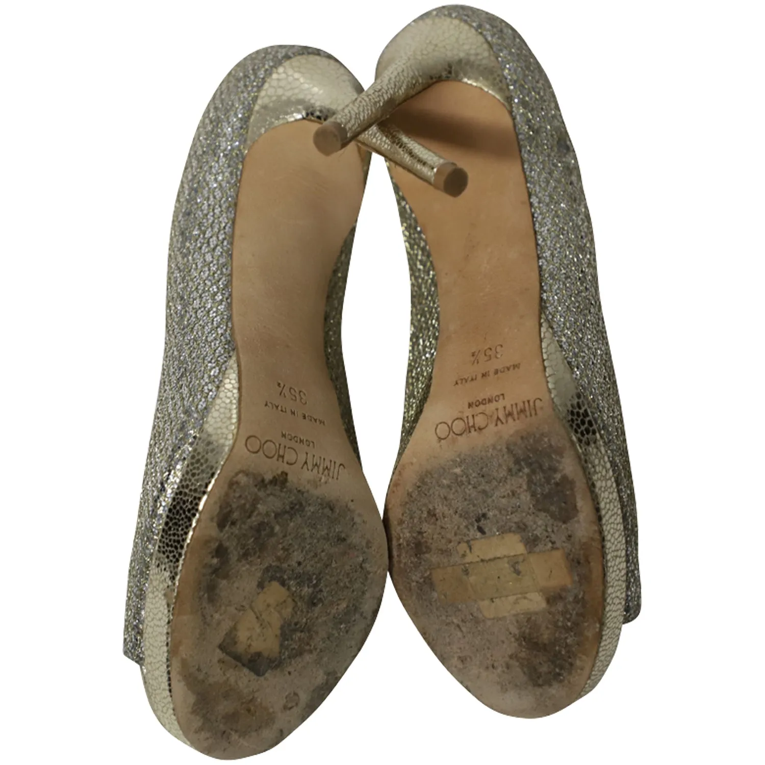Jimmy Choo Metallic Luna Open Toe Pumps in Gold Leather