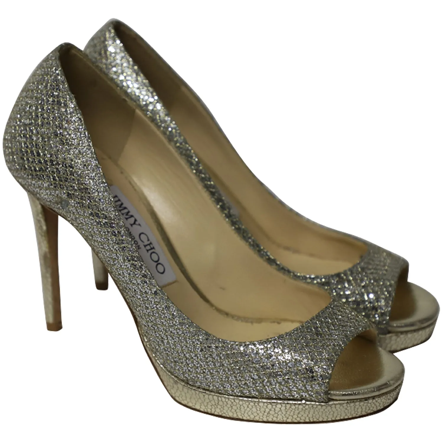 Jimmy Choo Metallic Luna Open Toe Pumps in Gold Leather