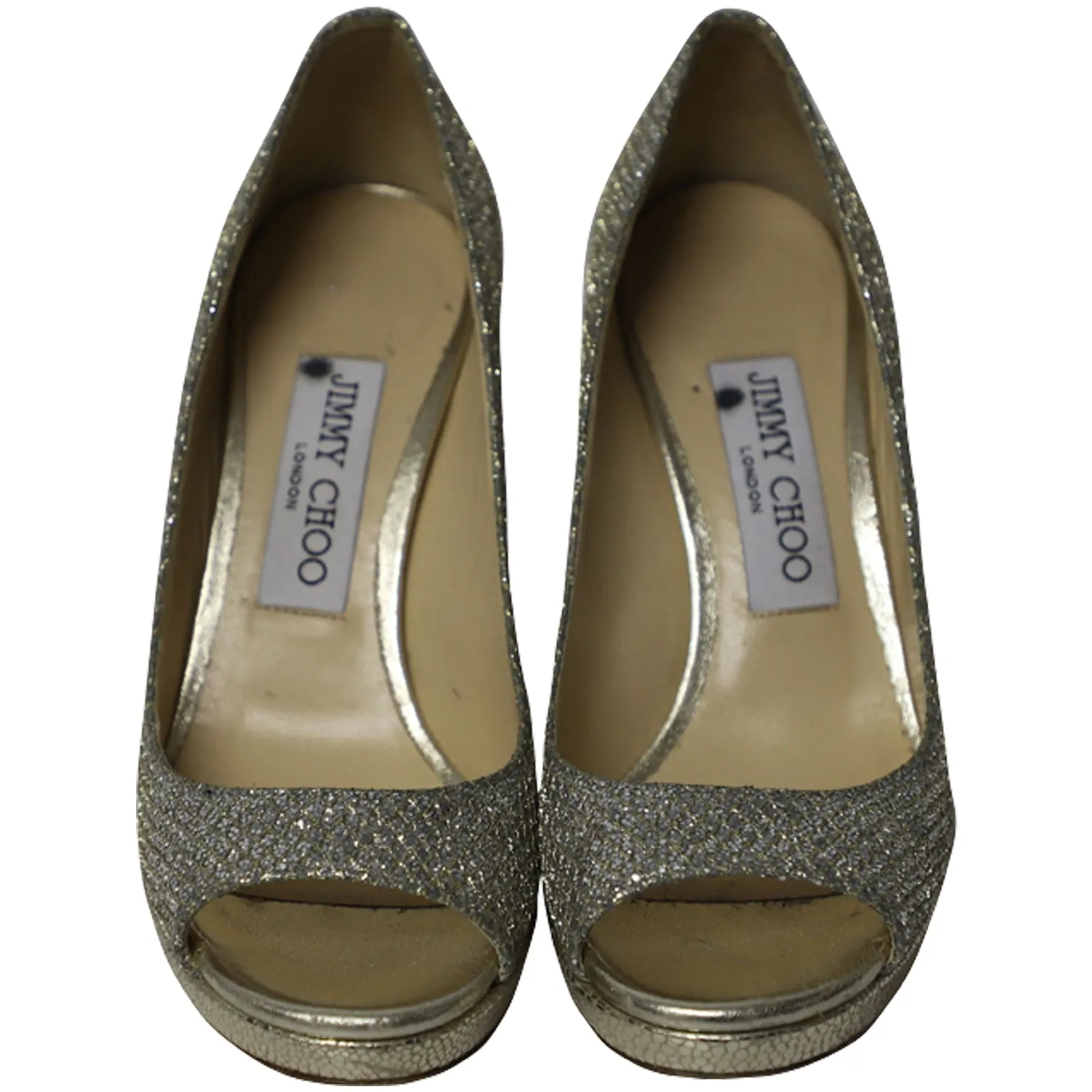 Jimmy Choo Metallic Luna Open Toe Pumps in Gold Leather
