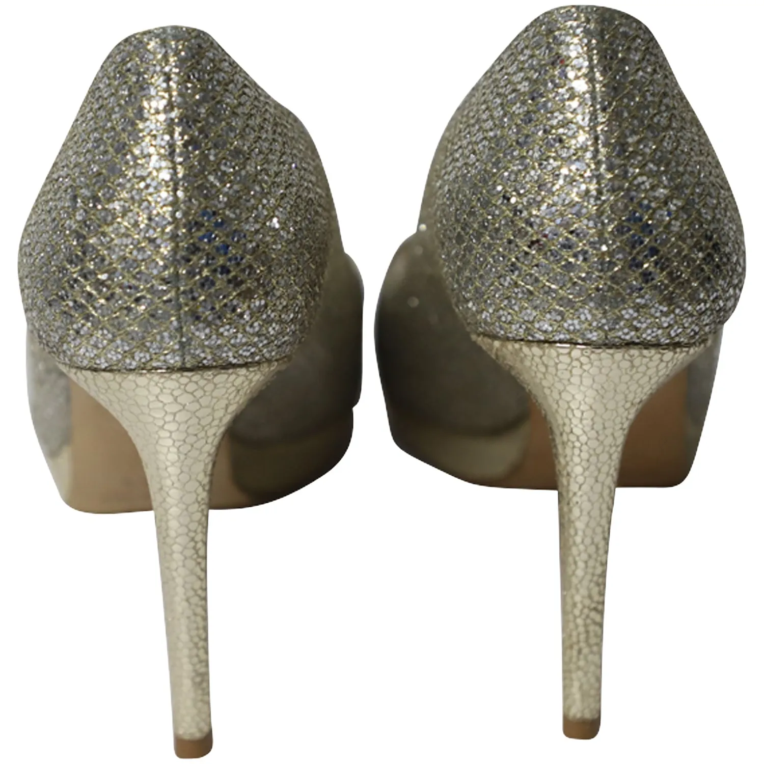 Jimmy Choo Metallic Luna Open Toe Pumps in Gold Leather