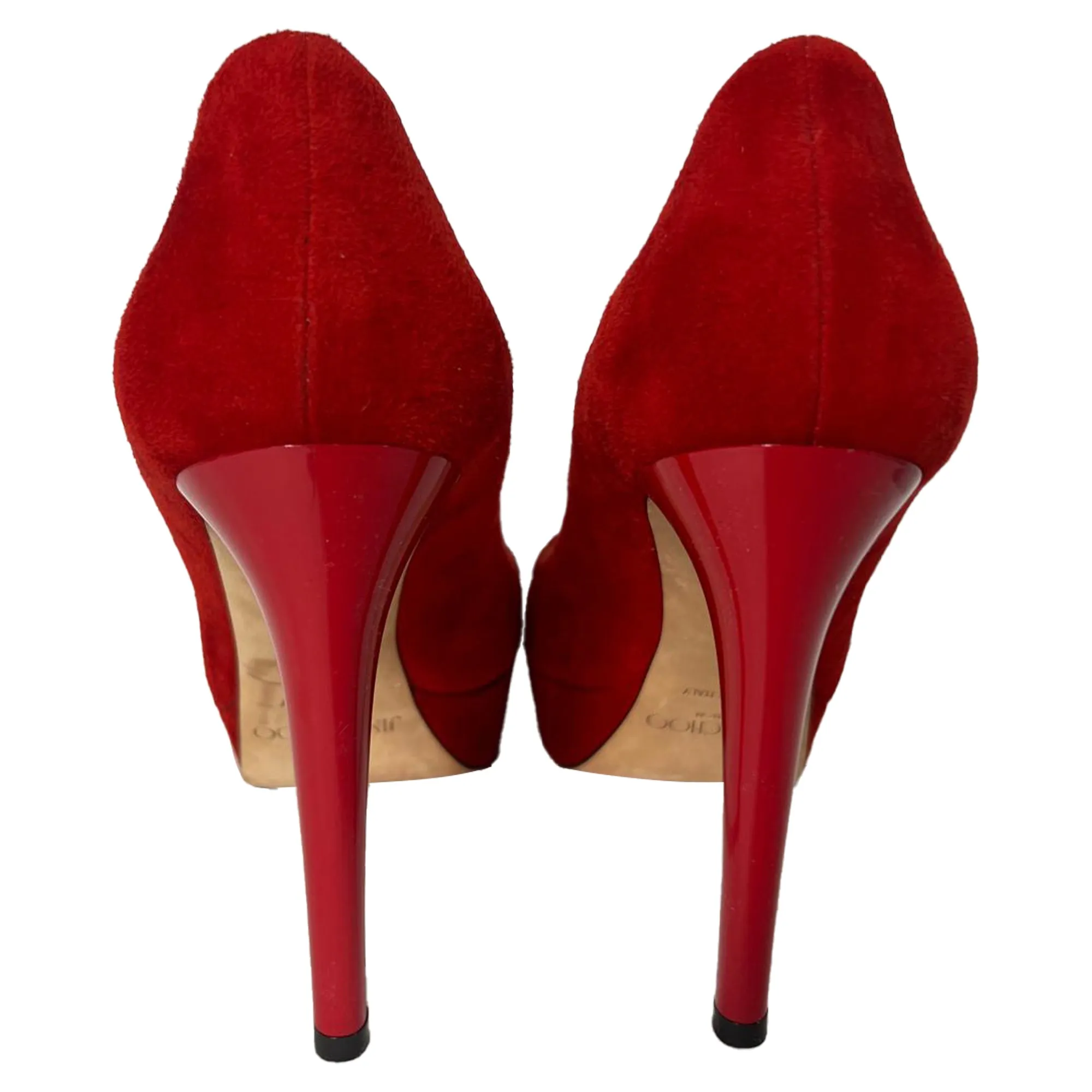 Jimmy Choo Round Toe Platform Pumps in Red Suede