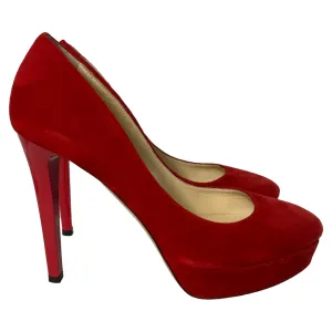 Jimmy Choo Round Toe Platform Pumps in Red Suede