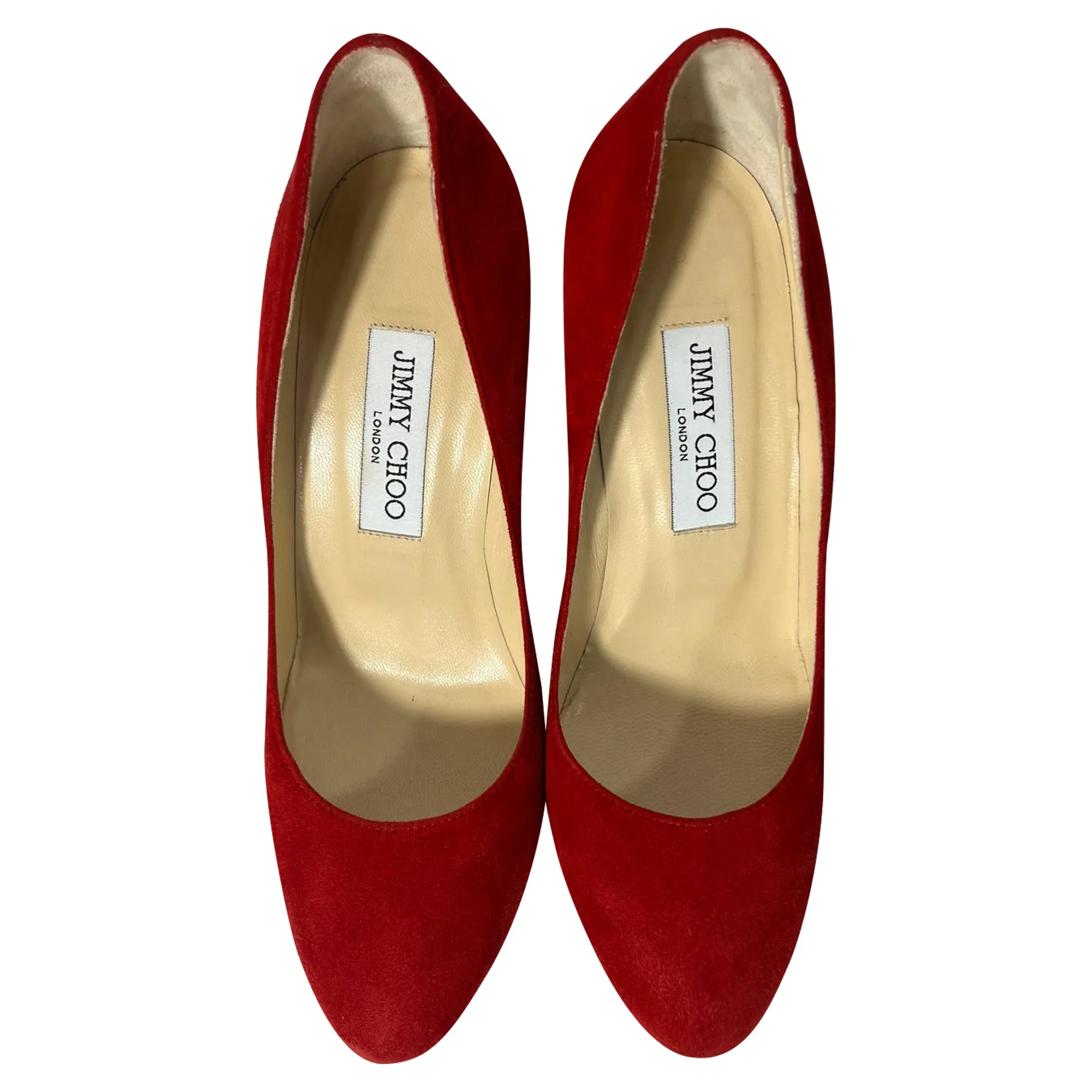 Jimmy Choo Round Toe Platform Pumps in Red Suede
