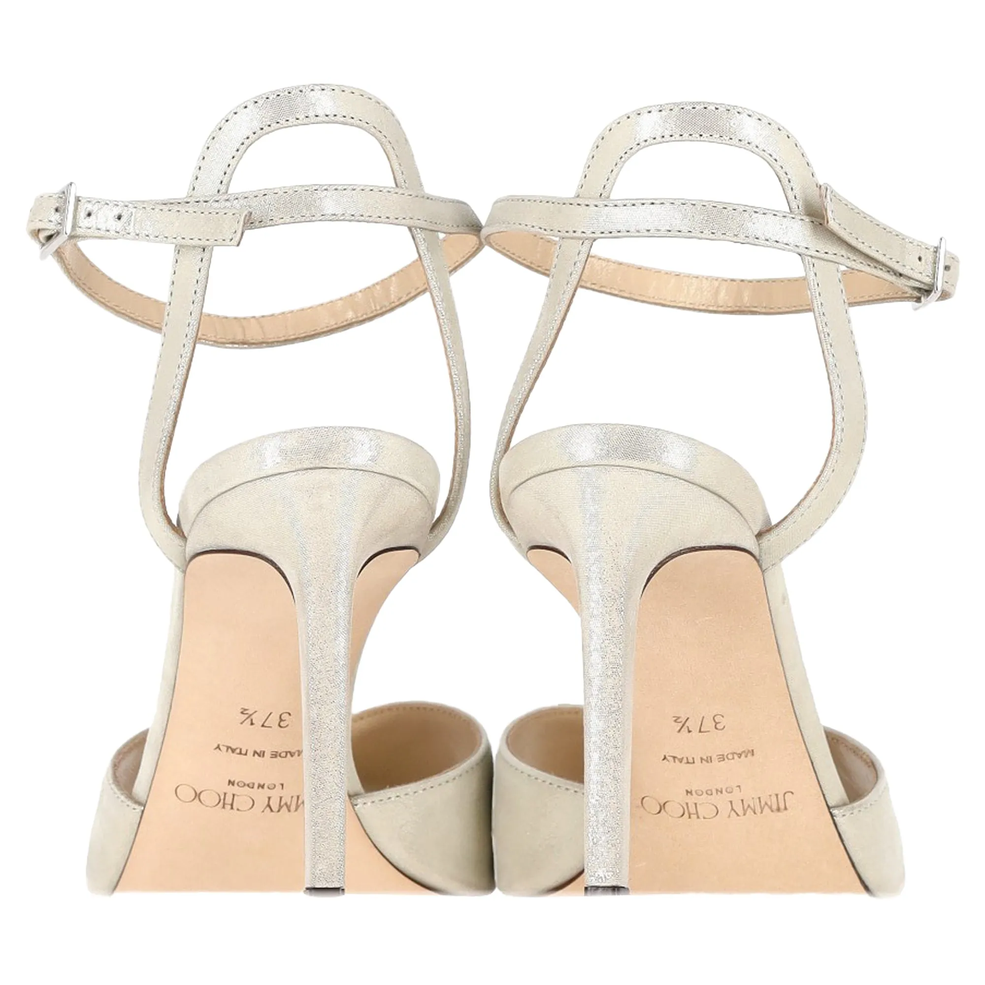 Jimmy Choo Sacora 85mm Pearl-Embellished Sandals in Champagne Leather Suede