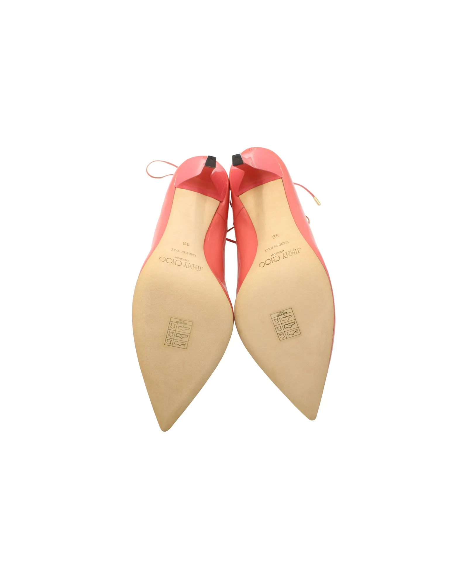 Jimmy Choo Vita 100 Lace Up Pumps in Patent Leather Coral Pink