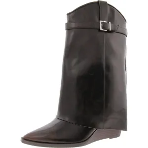 Joe Womens Buckle Faux Leather Wedge Boots
