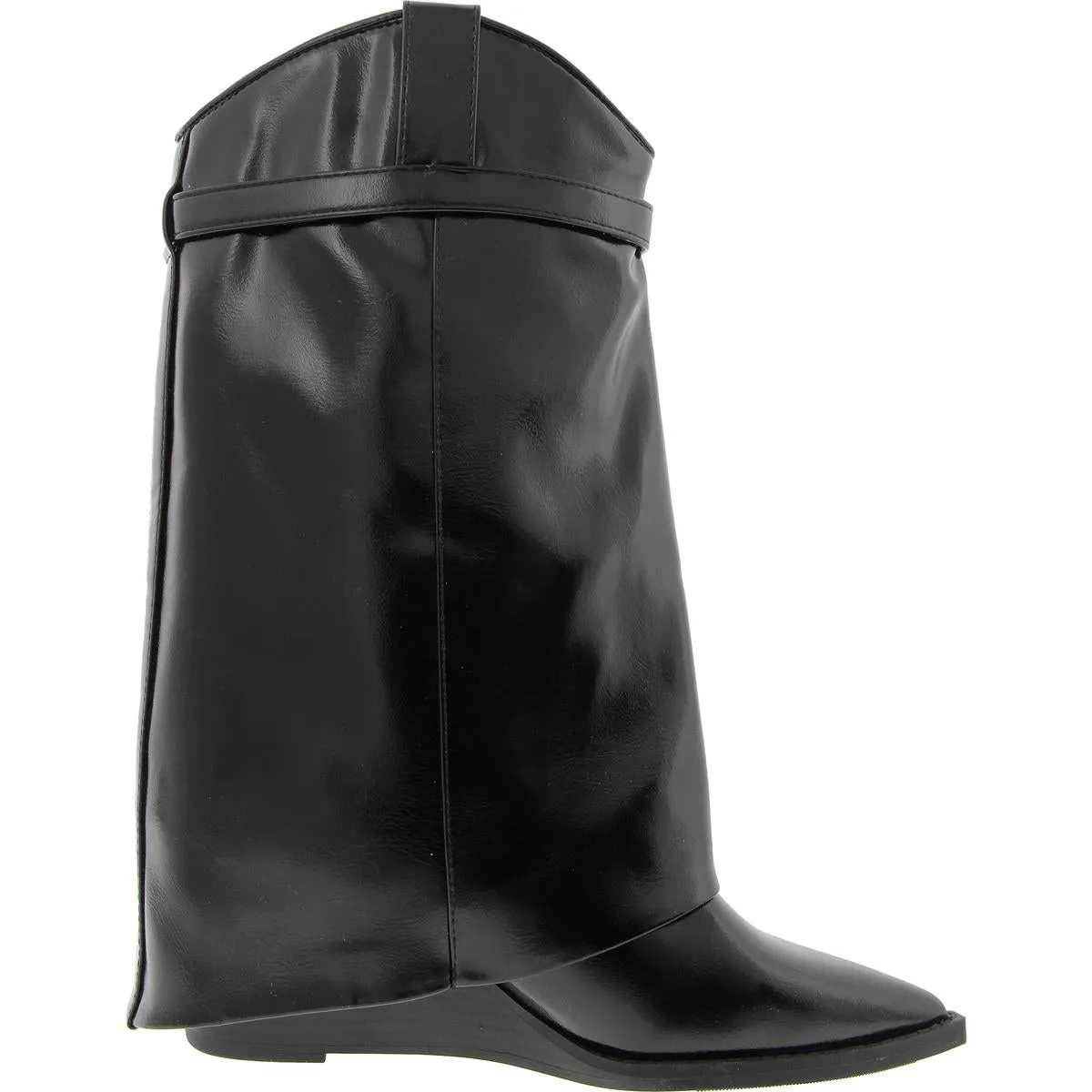 Joe Womens Buckle Faux Leather Wedge Boots