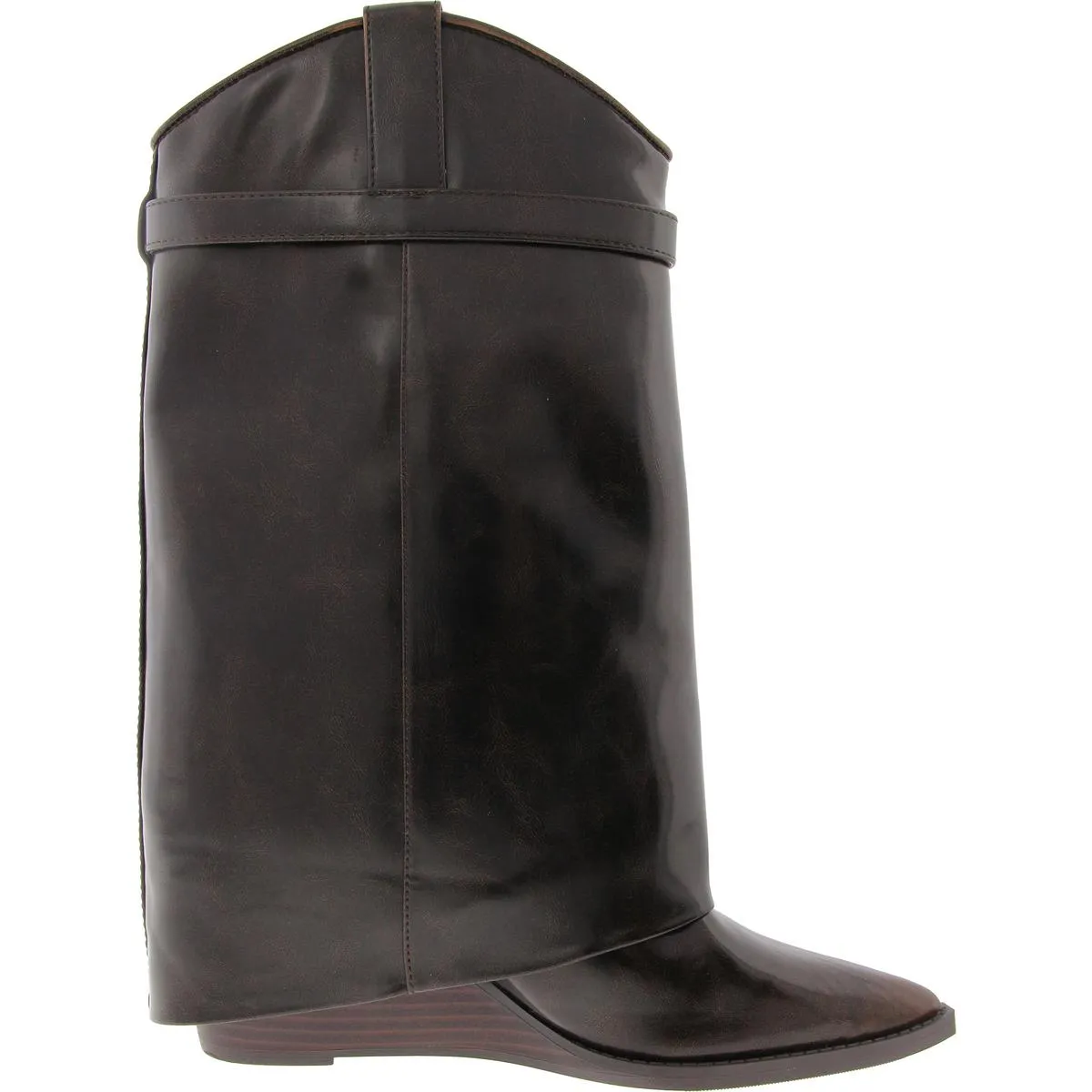 Joe Womens Buckle Faux Leather Wedge Boots