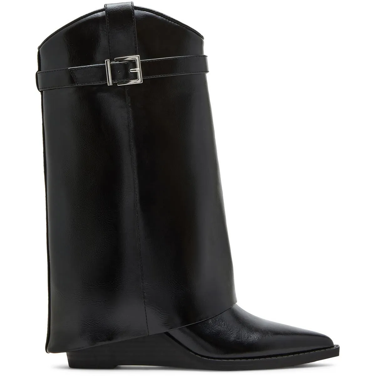 Joe Womens Buckle Faux Leather Wedge Boots
