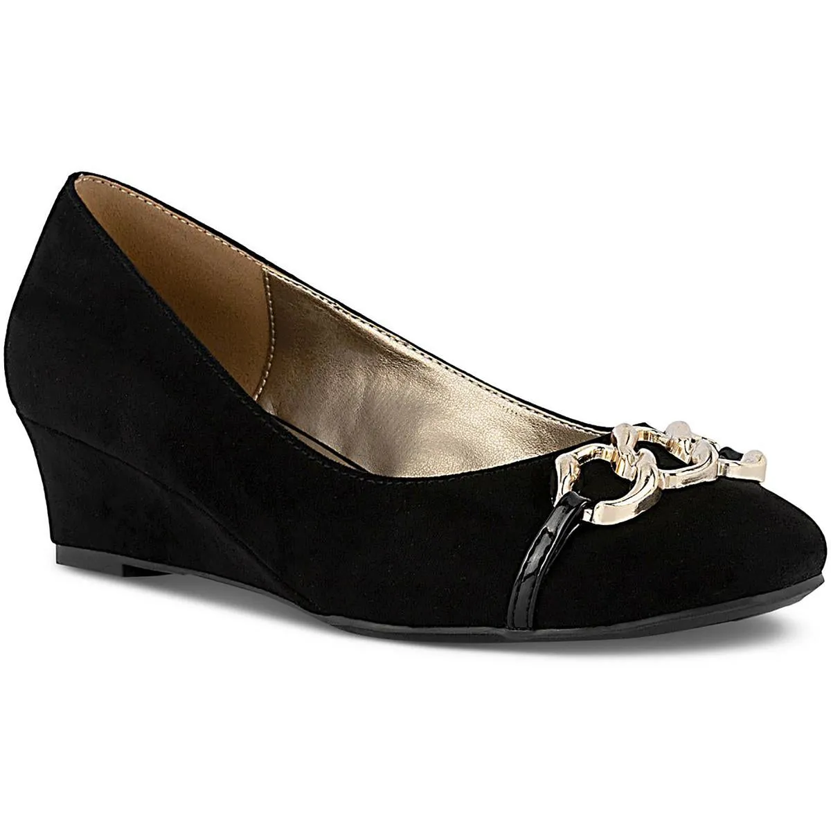 Kellyy Womens Faux Suede Chain Wedge Heels