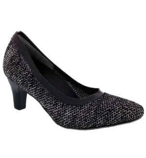 Kitty Dress Shoe - Wide Width In Black Glitter Stretch Fabric