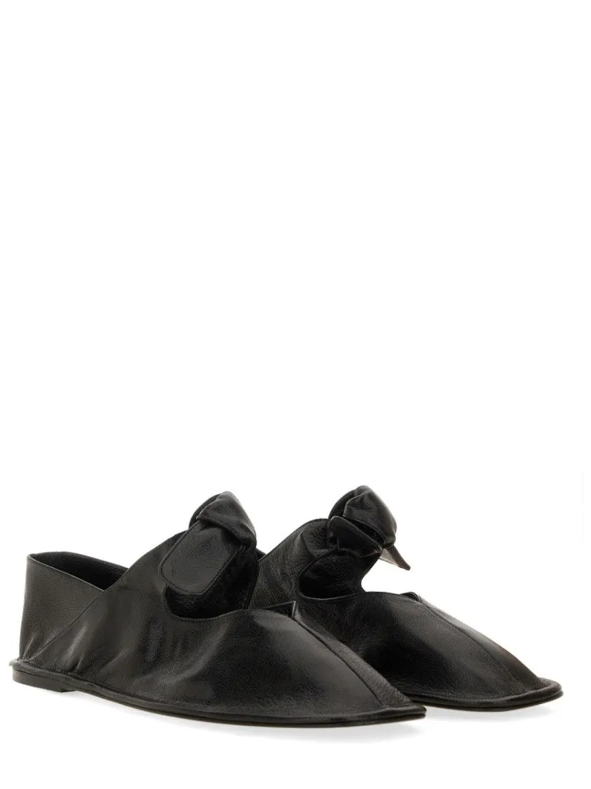 Knotted Black Lambskin Flats