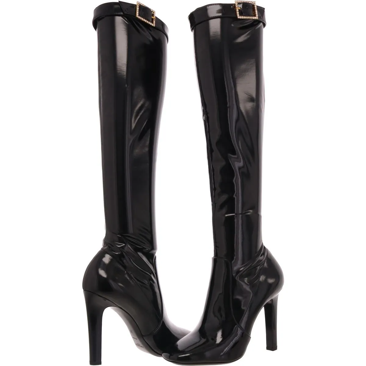 Lala Womens Buckle Patent Leather Knee-High Boots