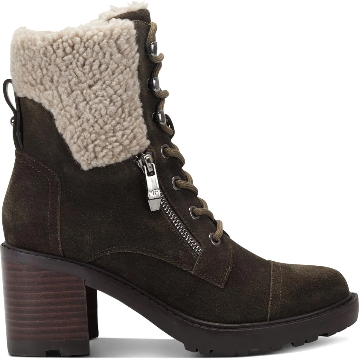 Lansly Womens Faux Fur Lug Sole Lace-Up Boot