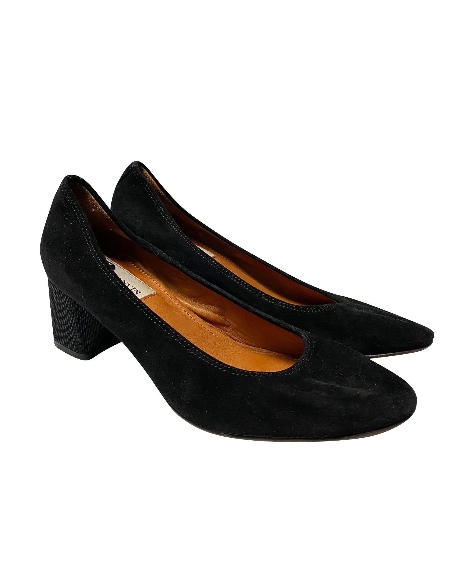 Lanvin Block-Heeled Pumps in Black Suede
