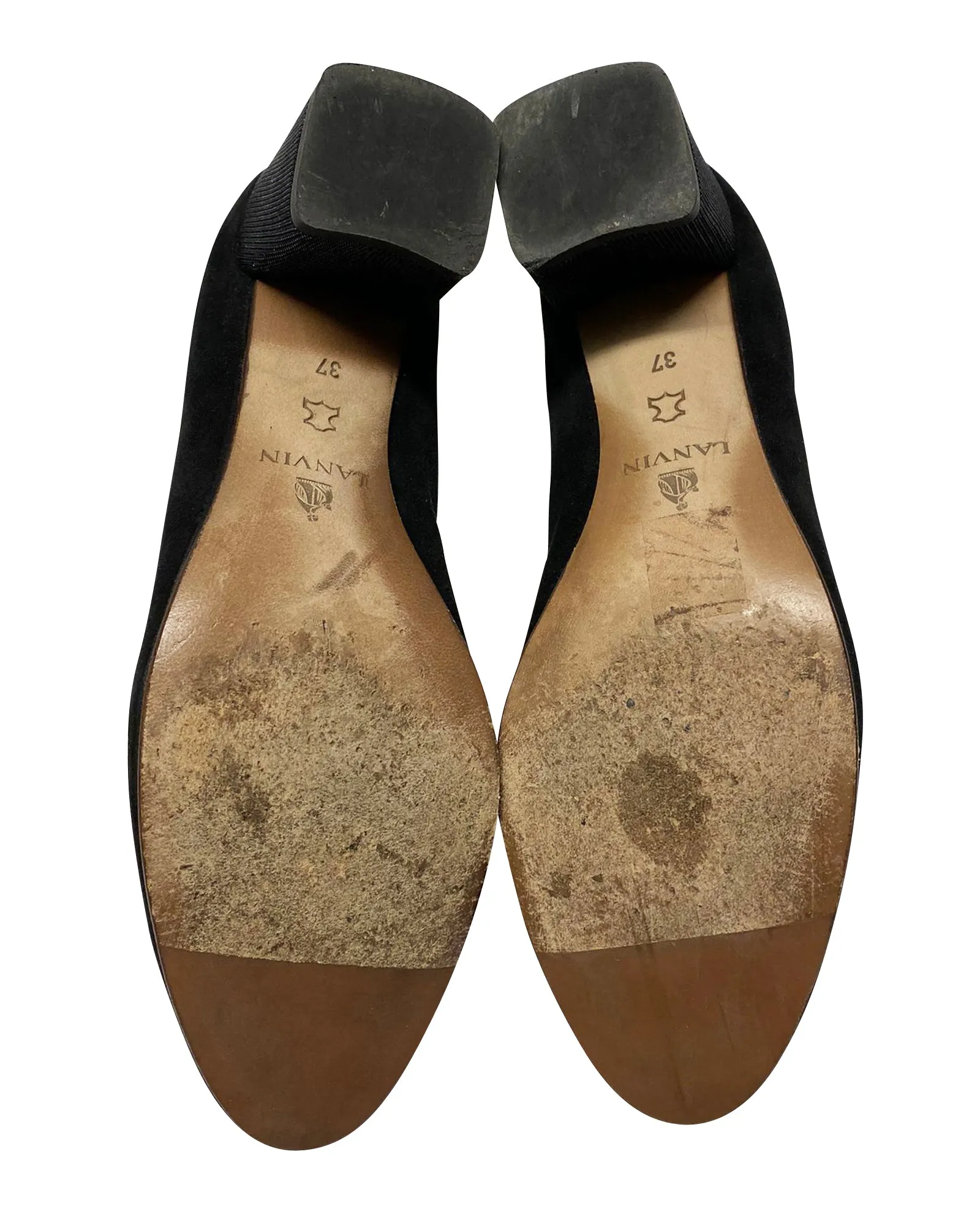 Lanvin Block-Heeled Pumps in Black Suede