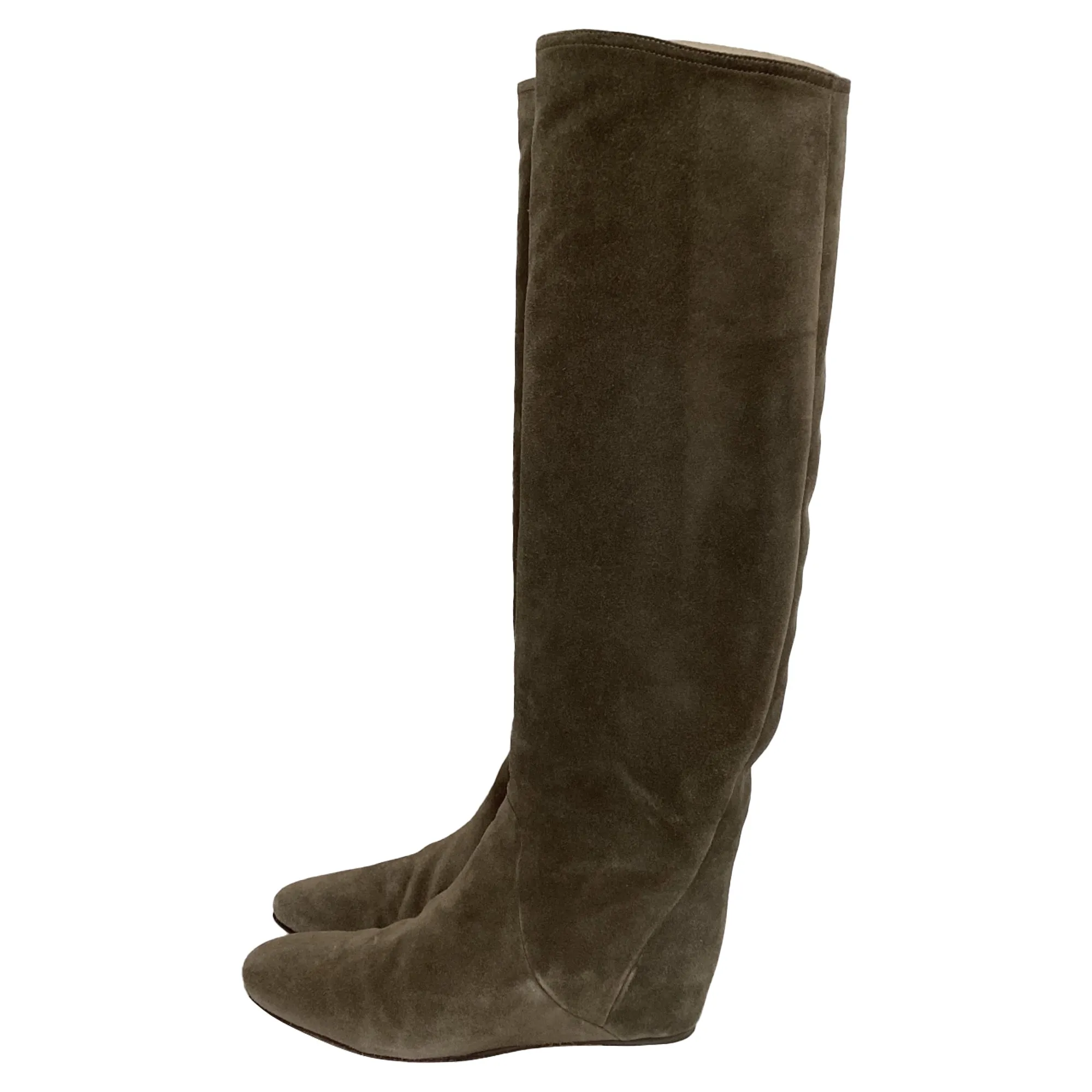 Lanvin Knee Wedge Boots in Brown Suede