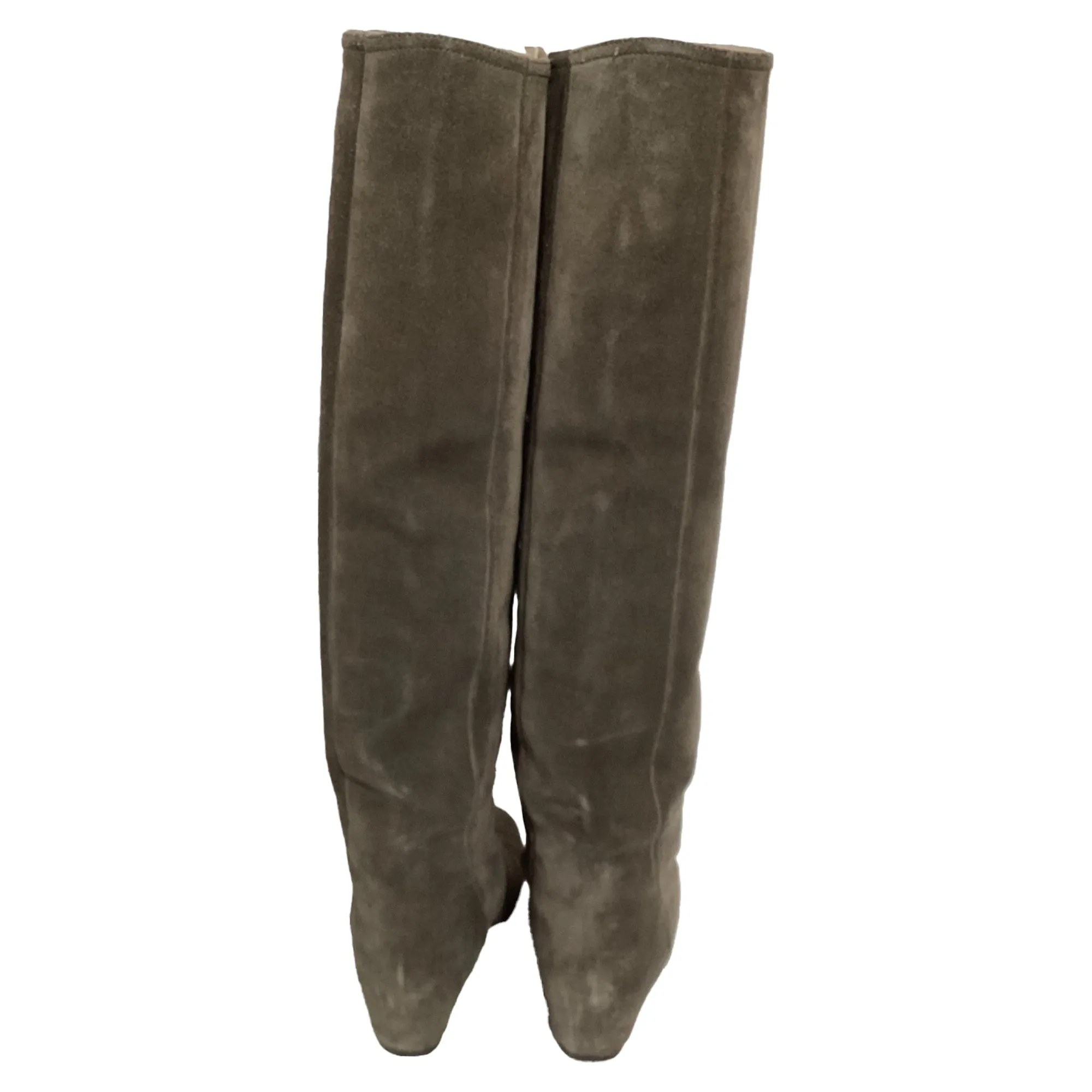 Lanvin Knee Wedge Boots in Brown Suede