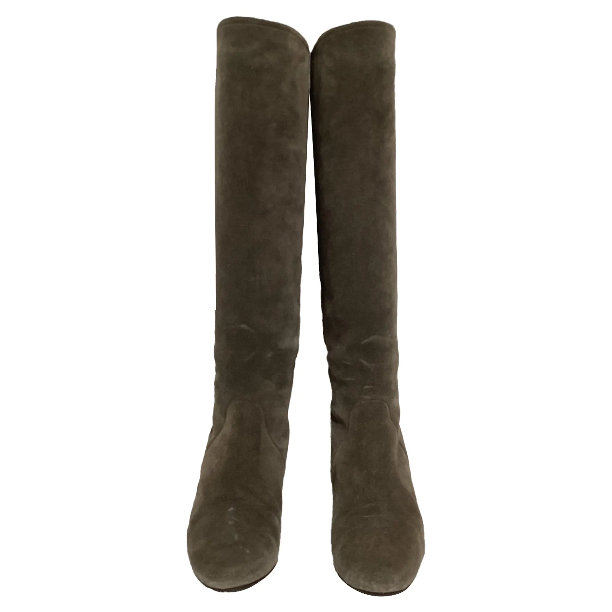 Lanvin Knee Wedge Boots in Brown Suede