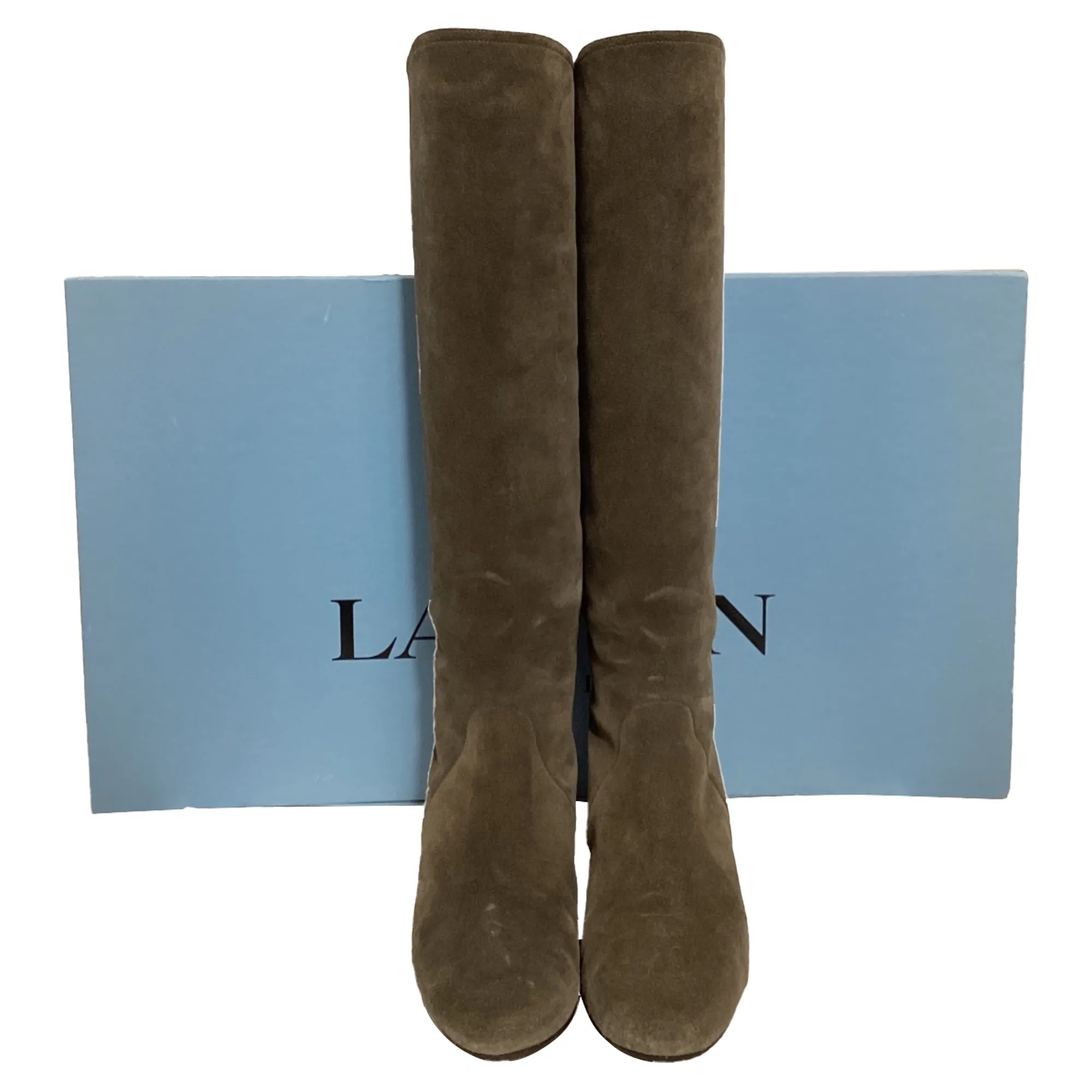 Lanvin Knee Wedge Boots in Brown Suede