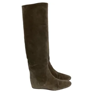Lanvin Knee Wedge Boots in Brown Suede