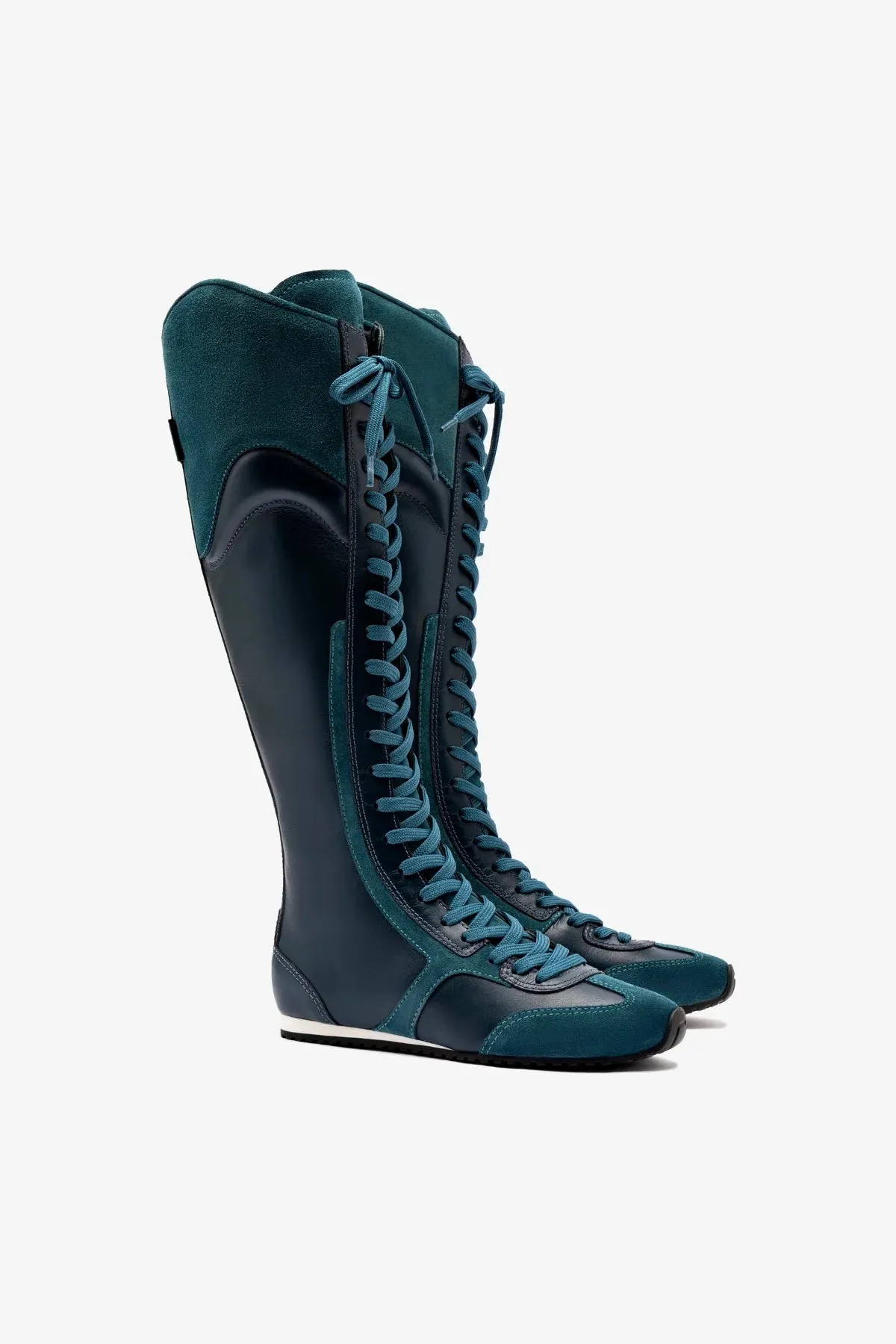 Larroud x Jonathan Cohen Flat Hi Sneaker Boot In Teal Suede