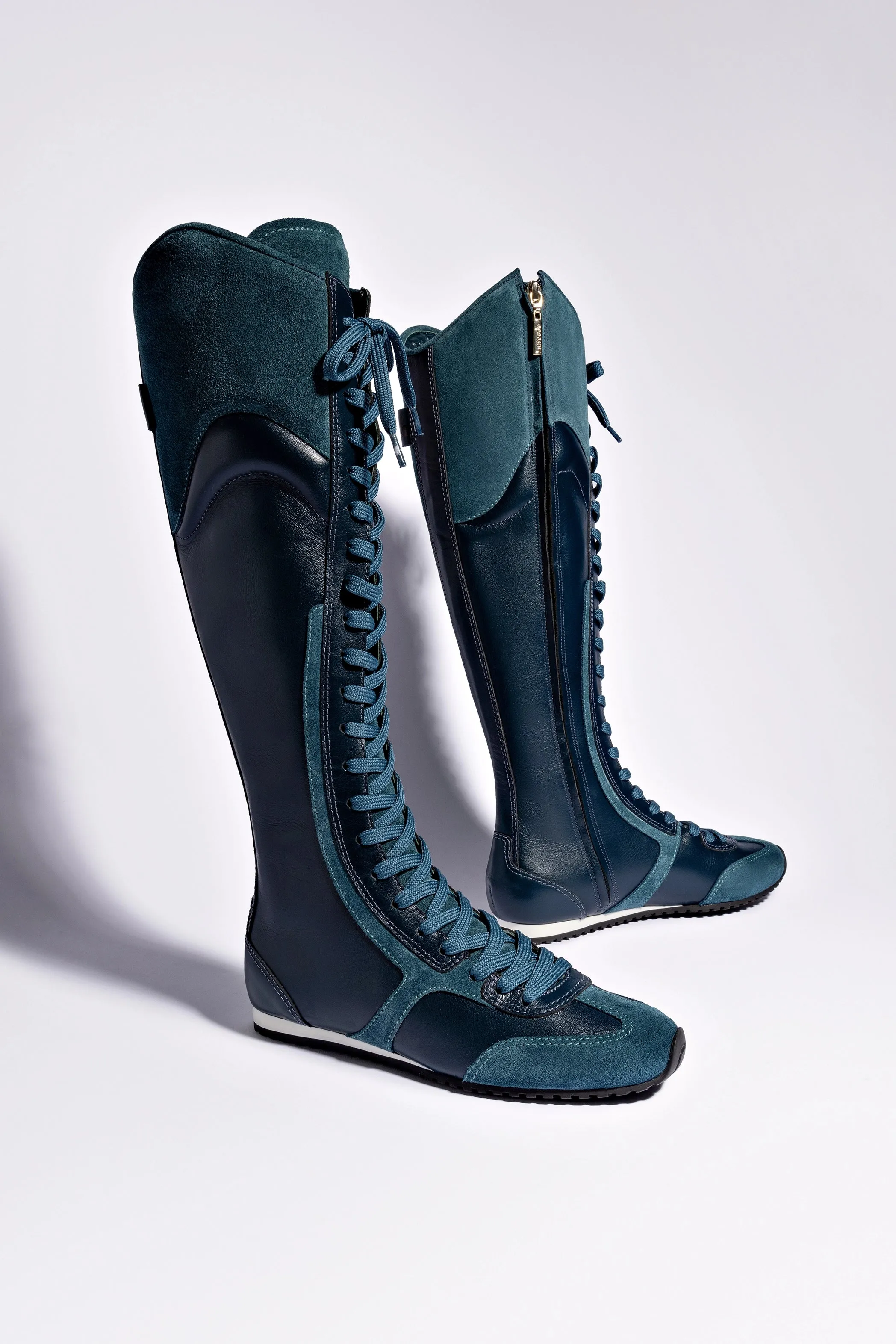 Larroud x Jonathan Cohen Flat Hi Sneaker Boot In Teal Suede