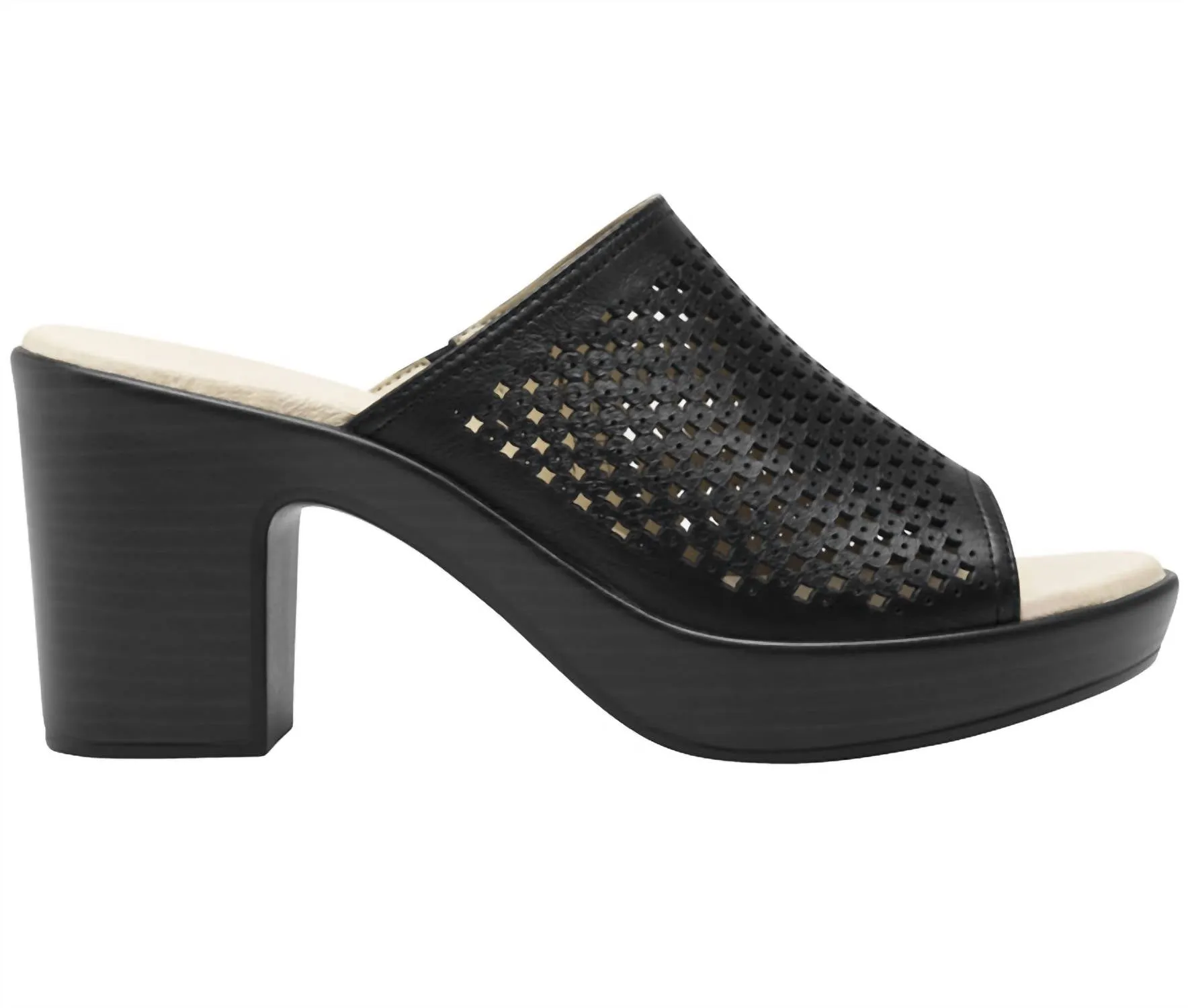 Leather Heel Slip-On Sandals In Black