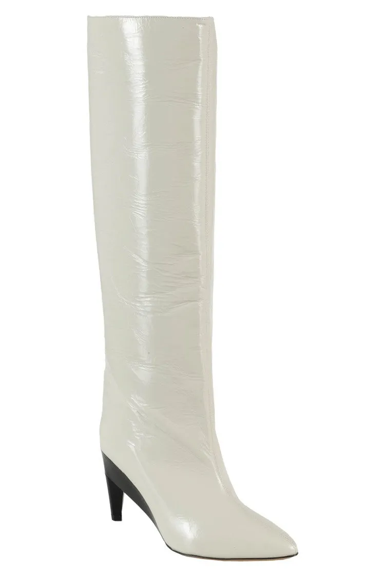 Liesel Thigh-High White Leather Boots