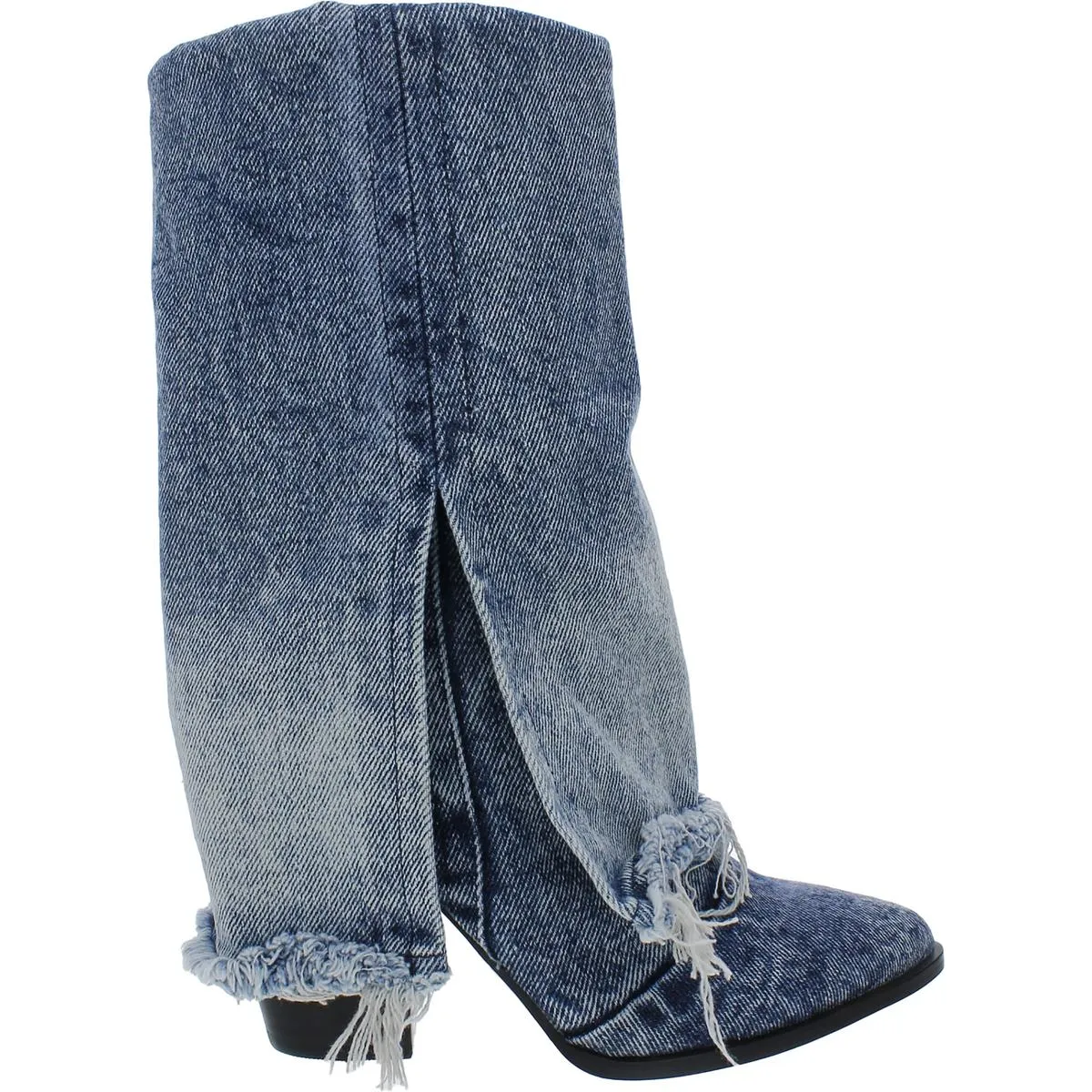 LIVVY Womens Denim Pointed Toe Block Heel