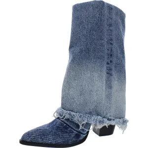 LIVVY Womens Denim Pointed Toe Block Heel