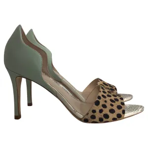 Loeffler Randal Calf Hair Trimmed Sandals in Mint Green Leather