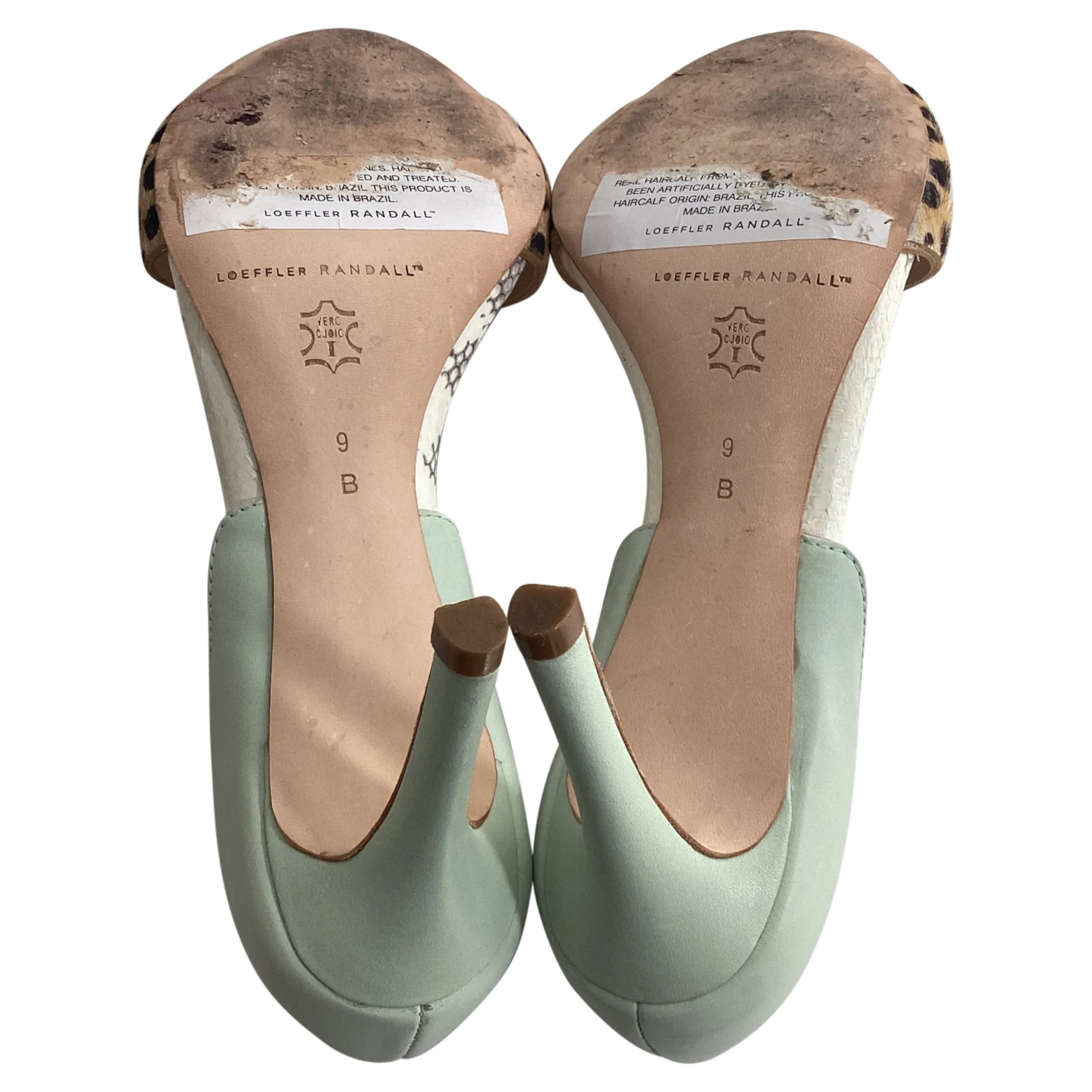 Loeffler Randal Calf Hair Trimmed Sandals in Mint Green Leather