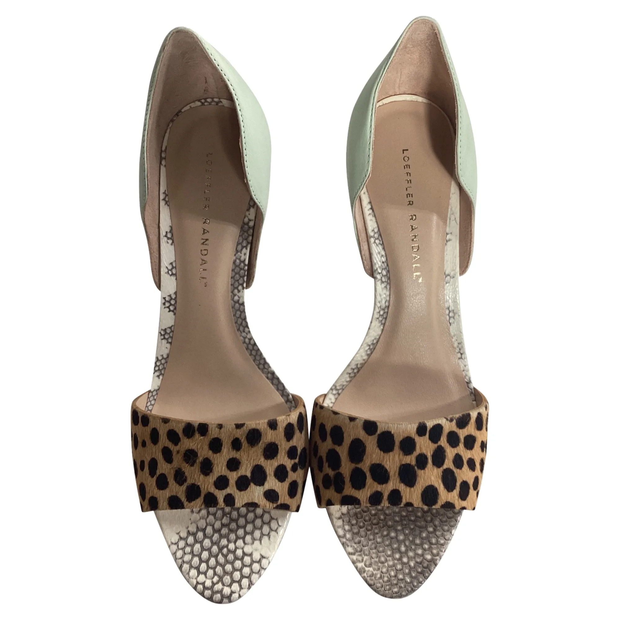 Loeffler Randal Calf Hair Trimmed Sandals in Mint Green Leather