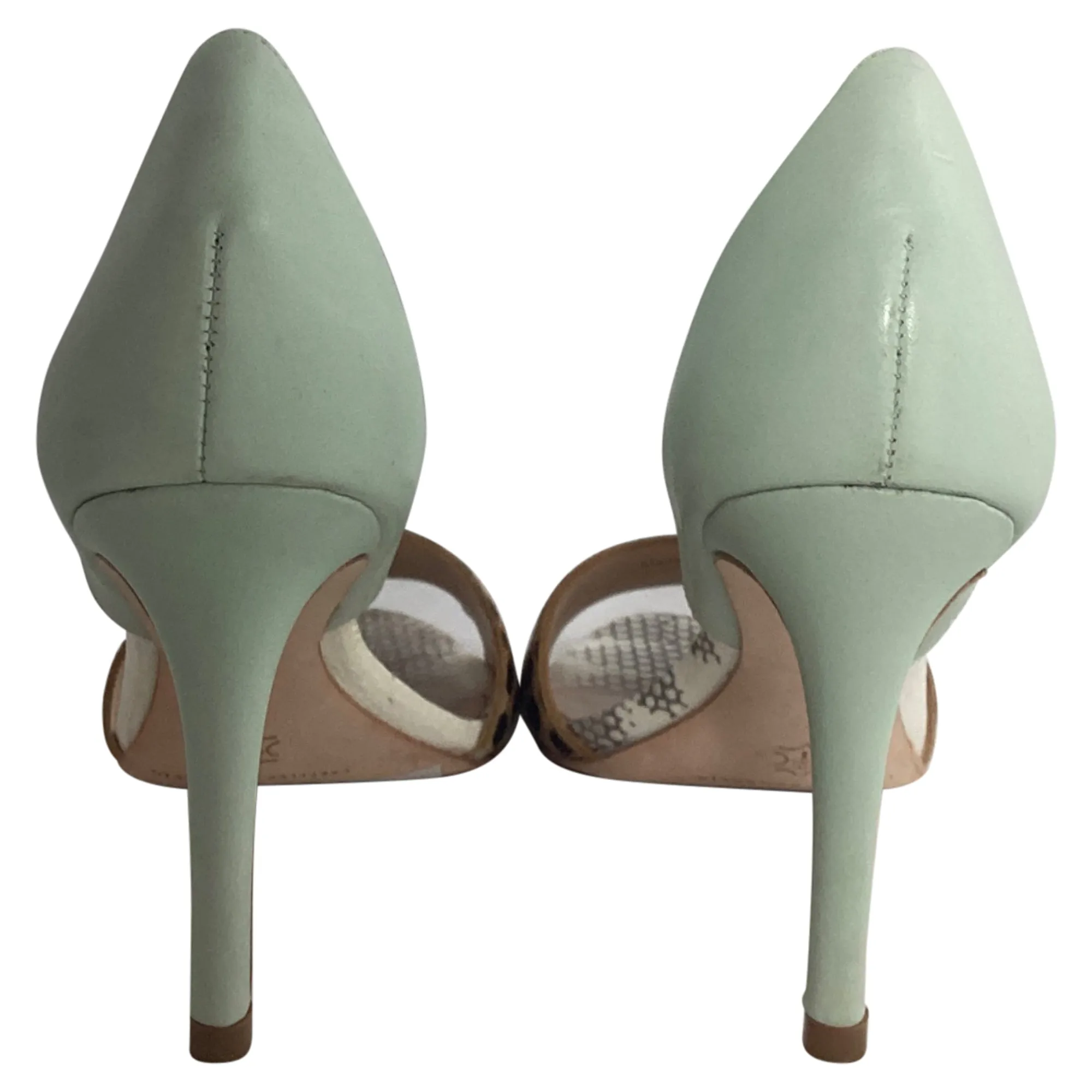 Loeffler Randal Calf Hair Trimmed Sandals in Mint Green Leather