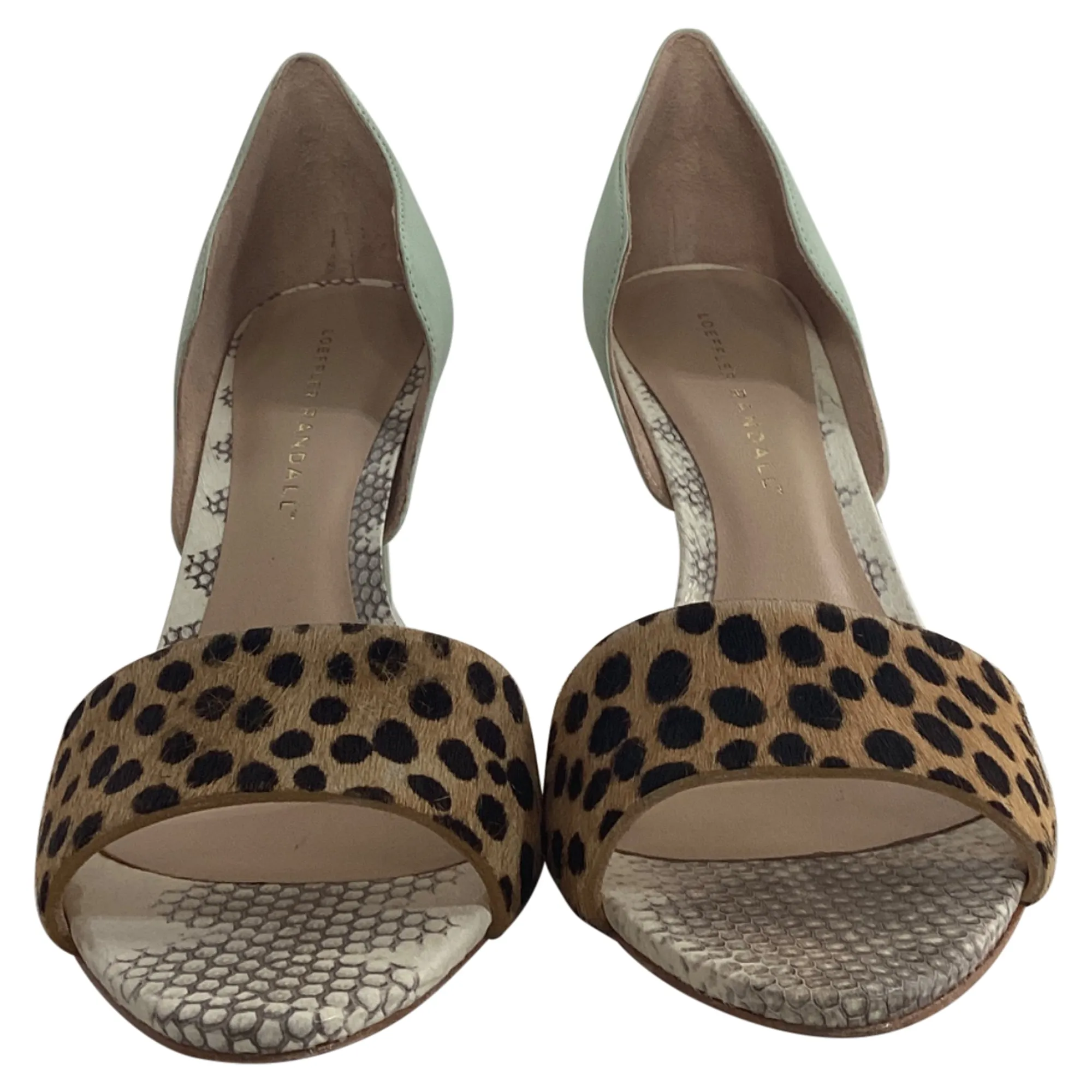 Loeffler Randal Calf Hair Trimmed Sandals in Mint Green Leather