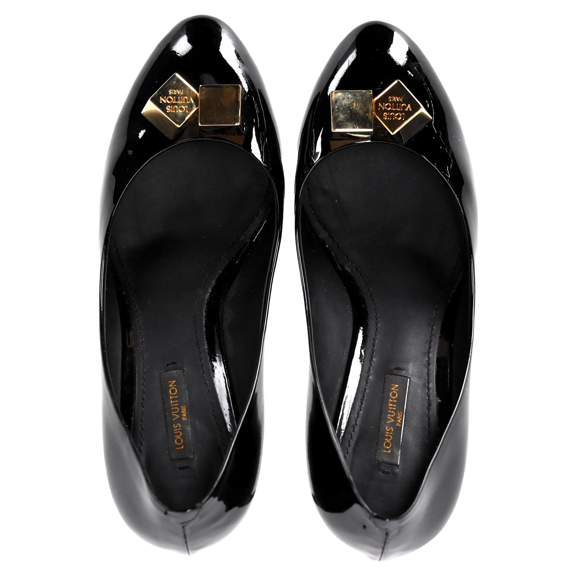 Louis Vuitton Cube-Embellished Pumps in Black Patent Leather