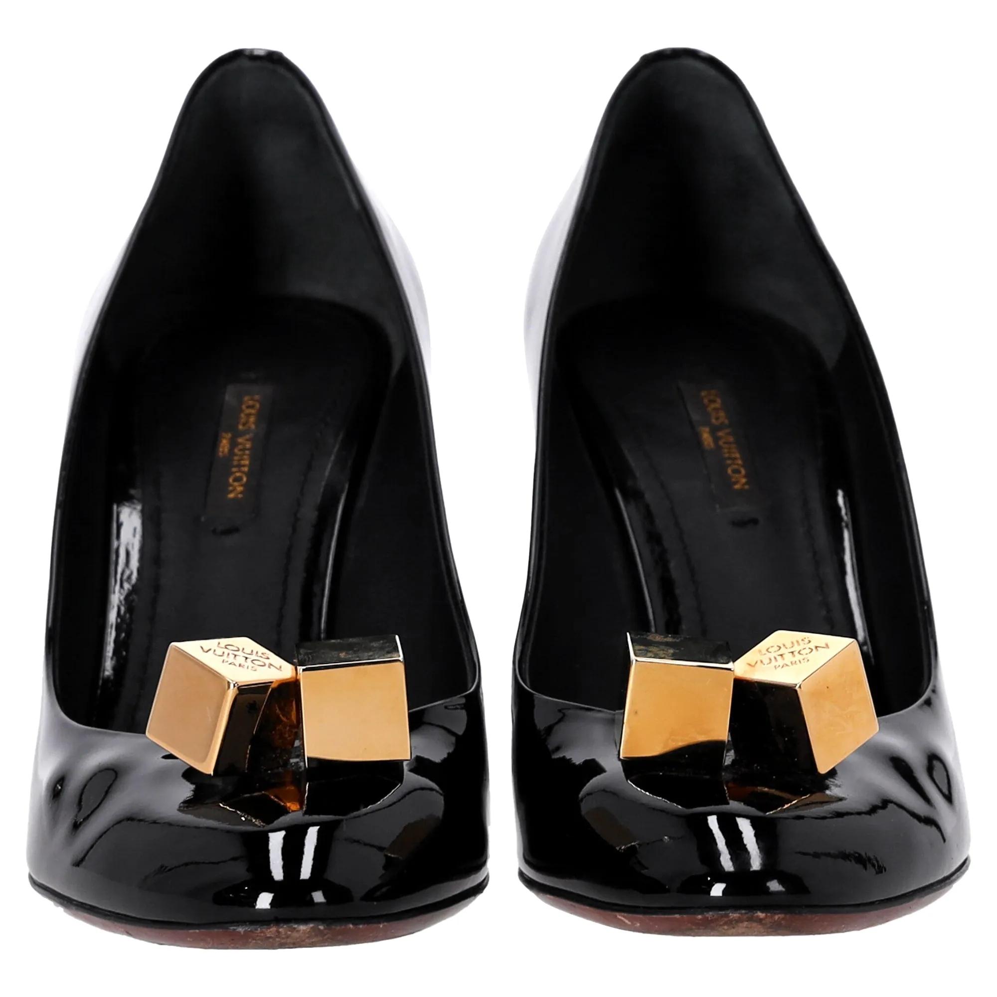 Louis Vuitton Cube-Embellished Pumps in Black Patent Leather