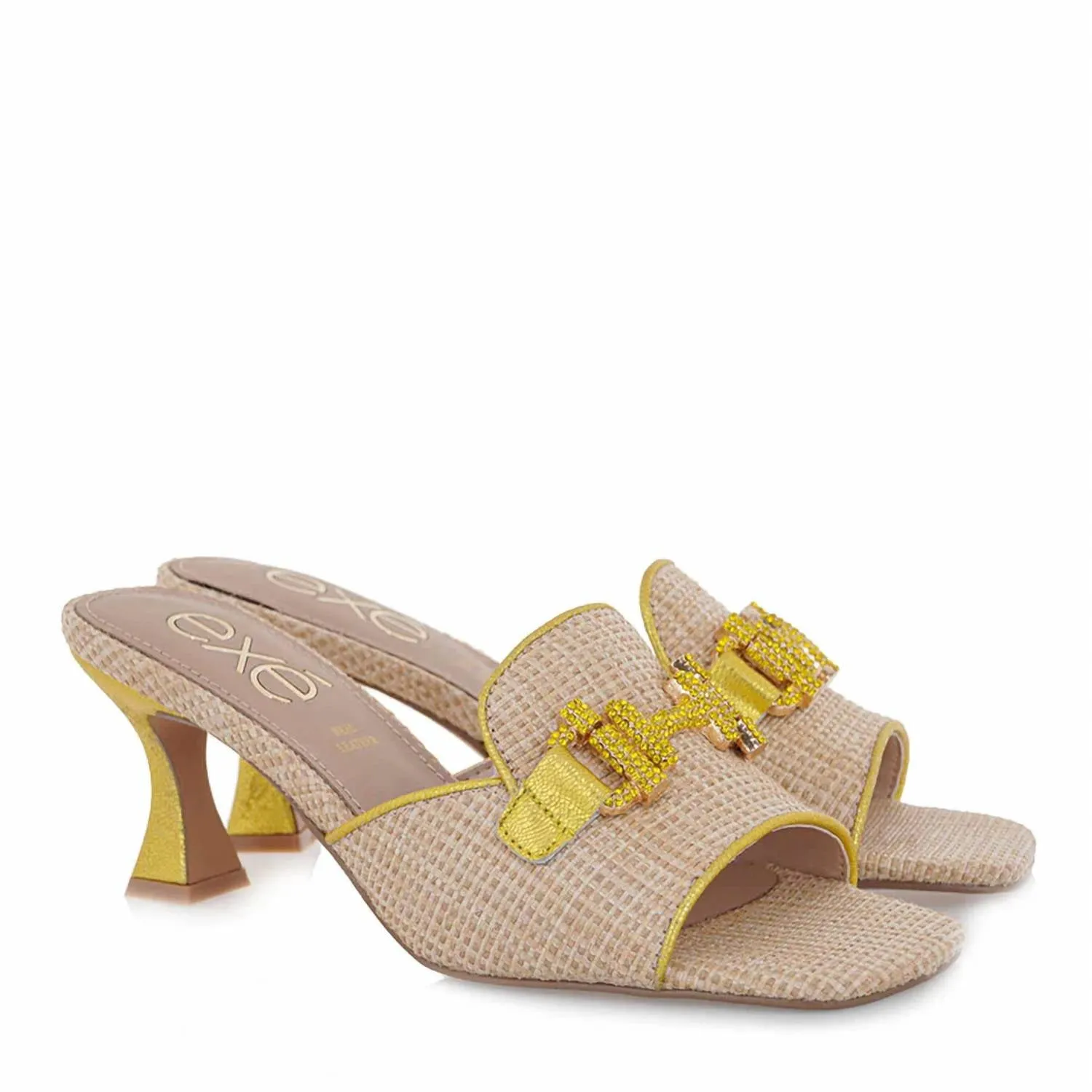 Lucia Raffia Beige Sandal In Yellow