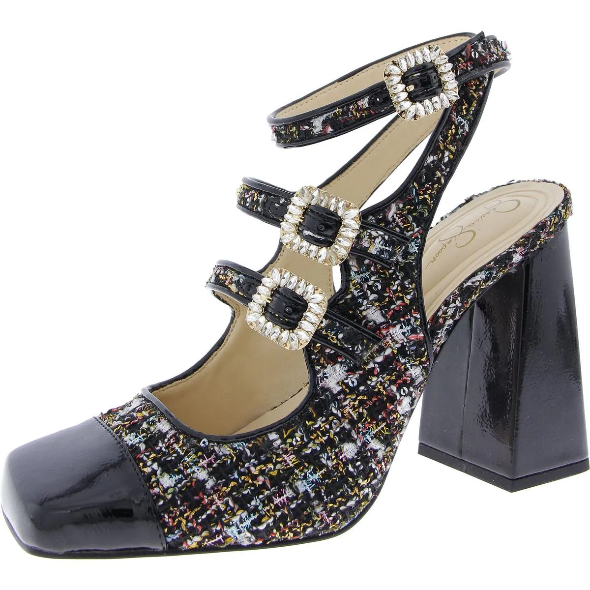 Lymen Womens Tweed Embellished Block Heels