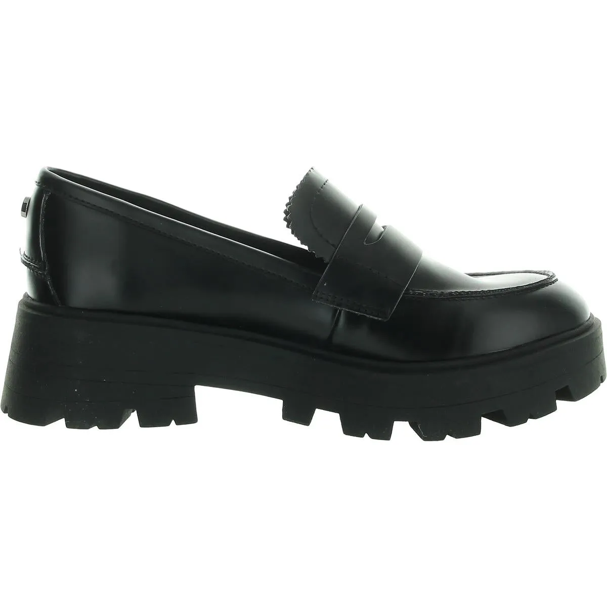 MAISEE Womens Lugged Sole Faux Leather Loafer Heels