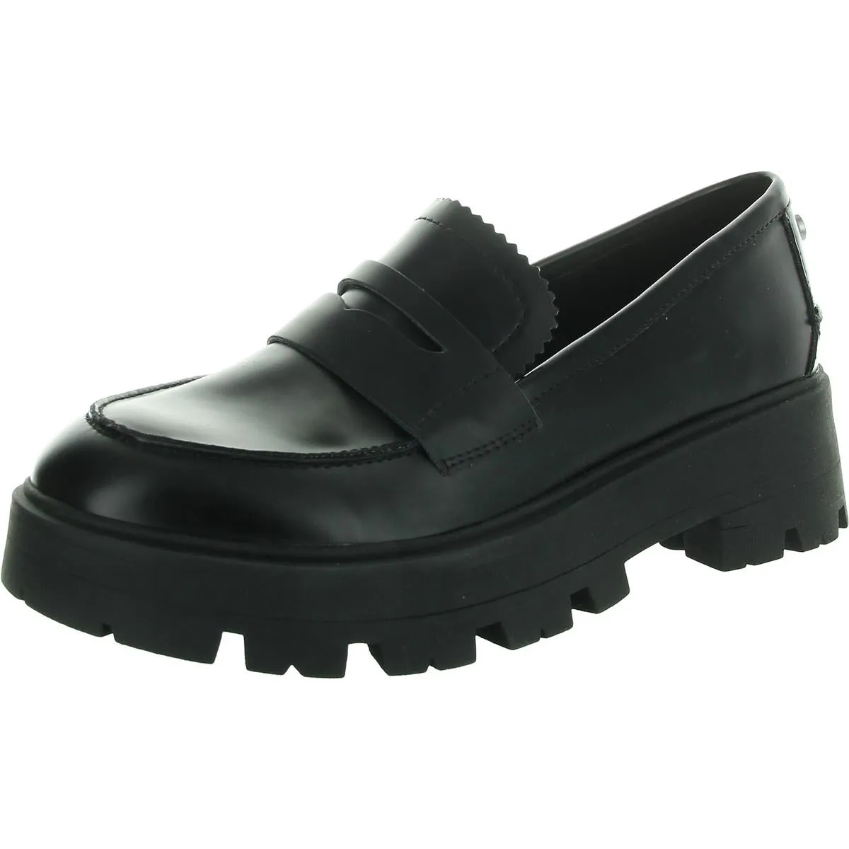 MAISEE Womens Lugged Sole Faux Leather Loafer Heels