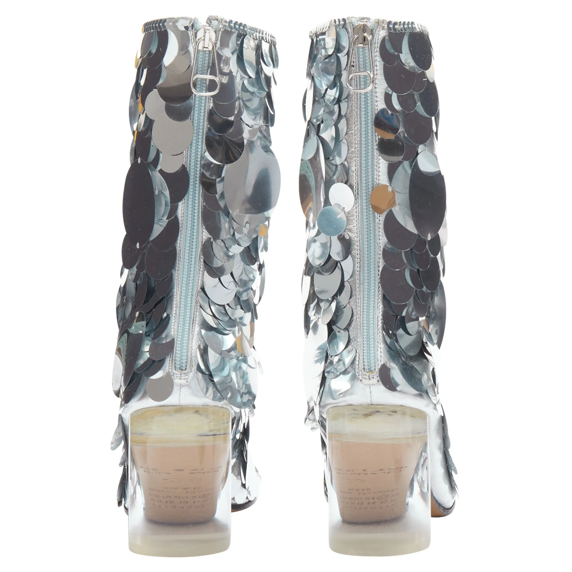 Maison Margiela silver pailette clear lucite heels ankle boots