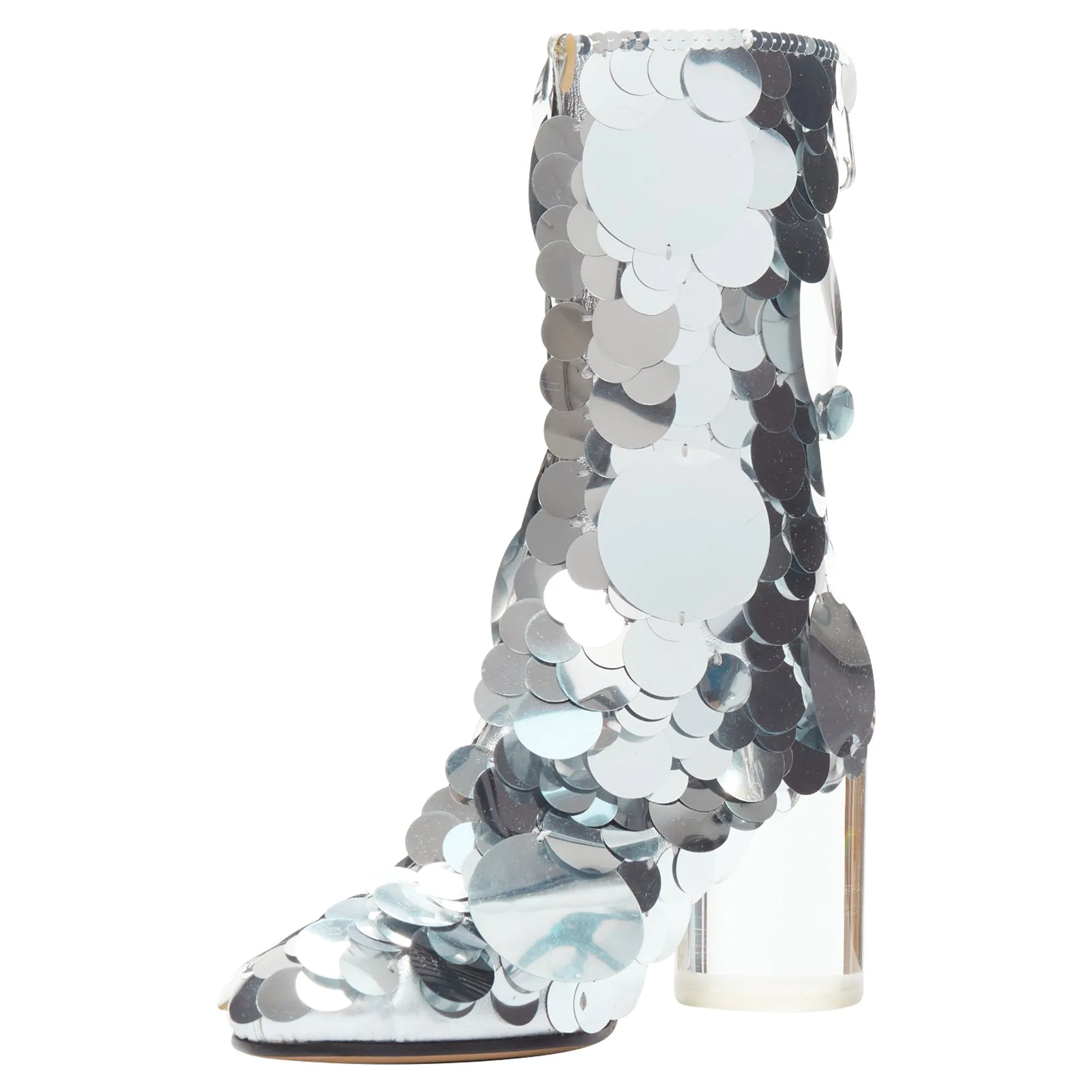 Maison Margiela silver pailette clear lucite heels ankle boots