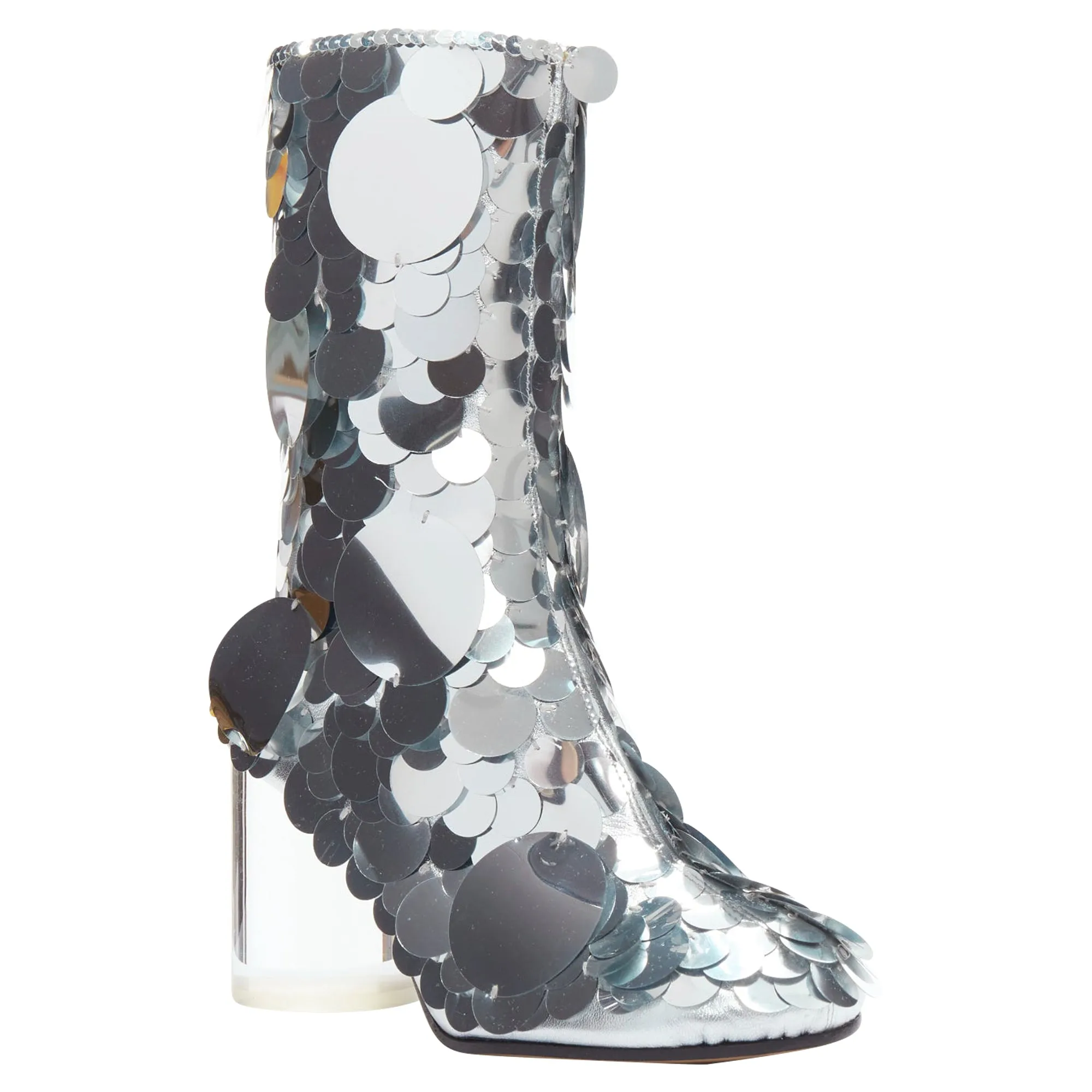Maison Margiela silver pailette clear lucite heels ankle boots