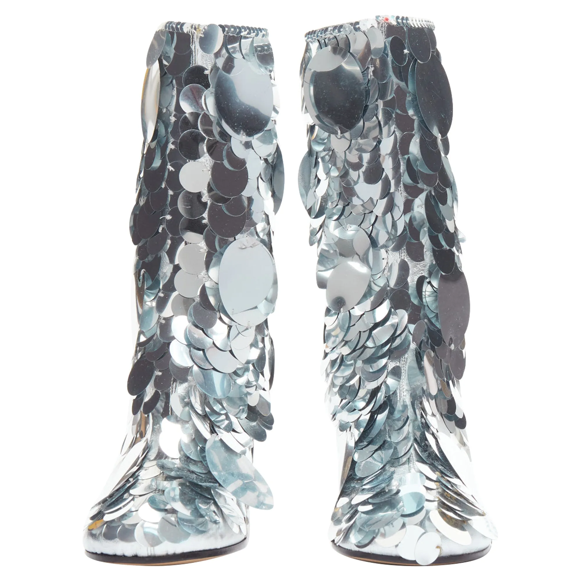 Maison Margiela silver pailette clear lucite heels ankle boots